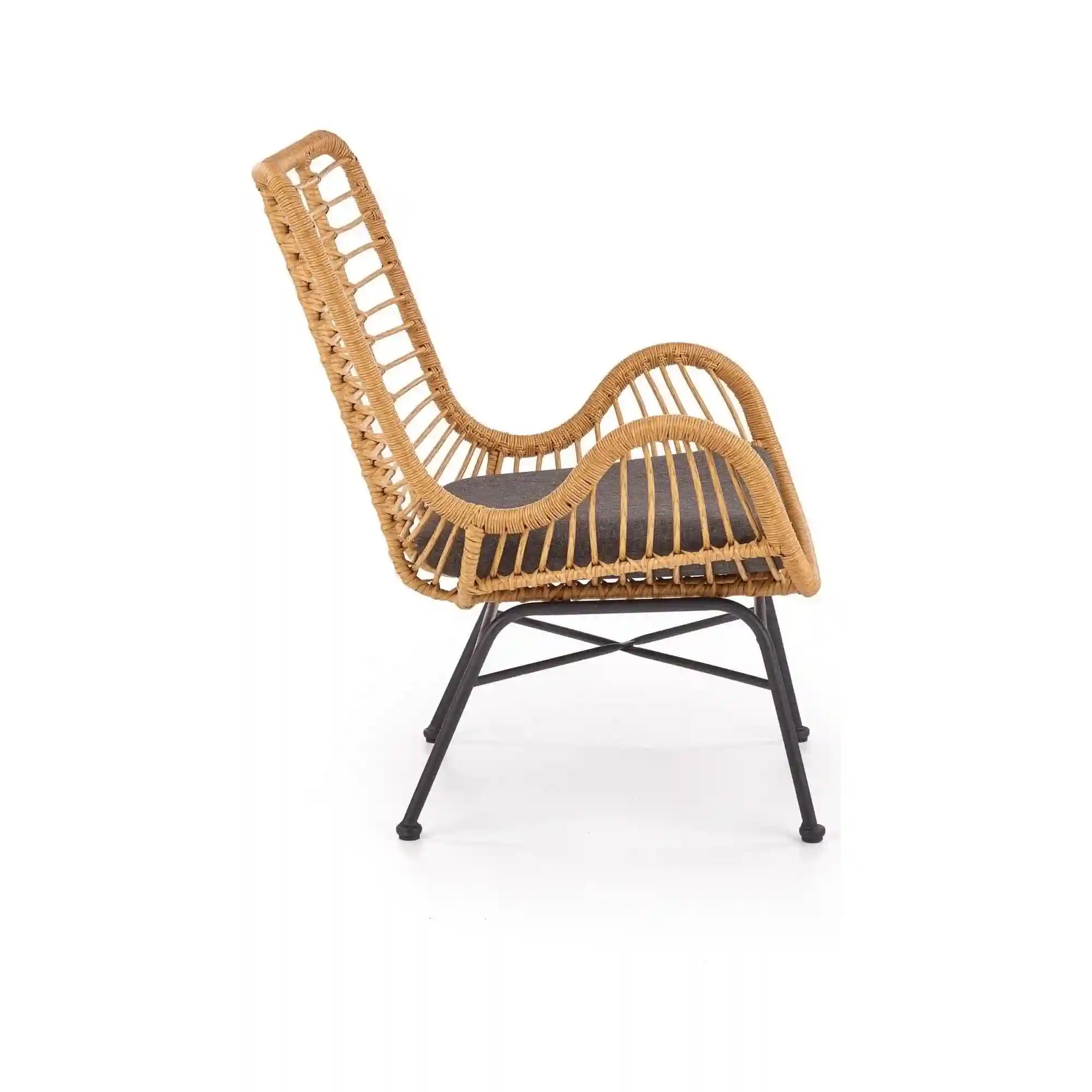 Fotoliu gradina IKARO, bej/gri, rattan sintetic/otel, 69x58x93x42 cm