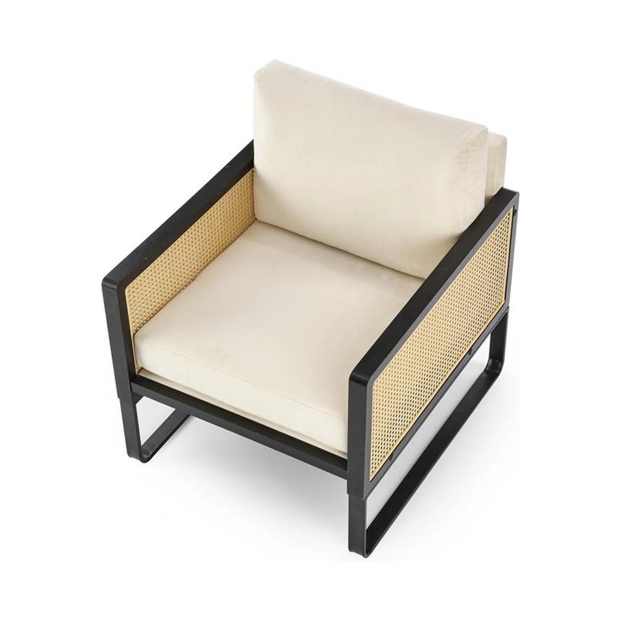 Fotoliu gradina ILARIO, bej/negru, stofa catifelata/otel, 64x67x77 cm