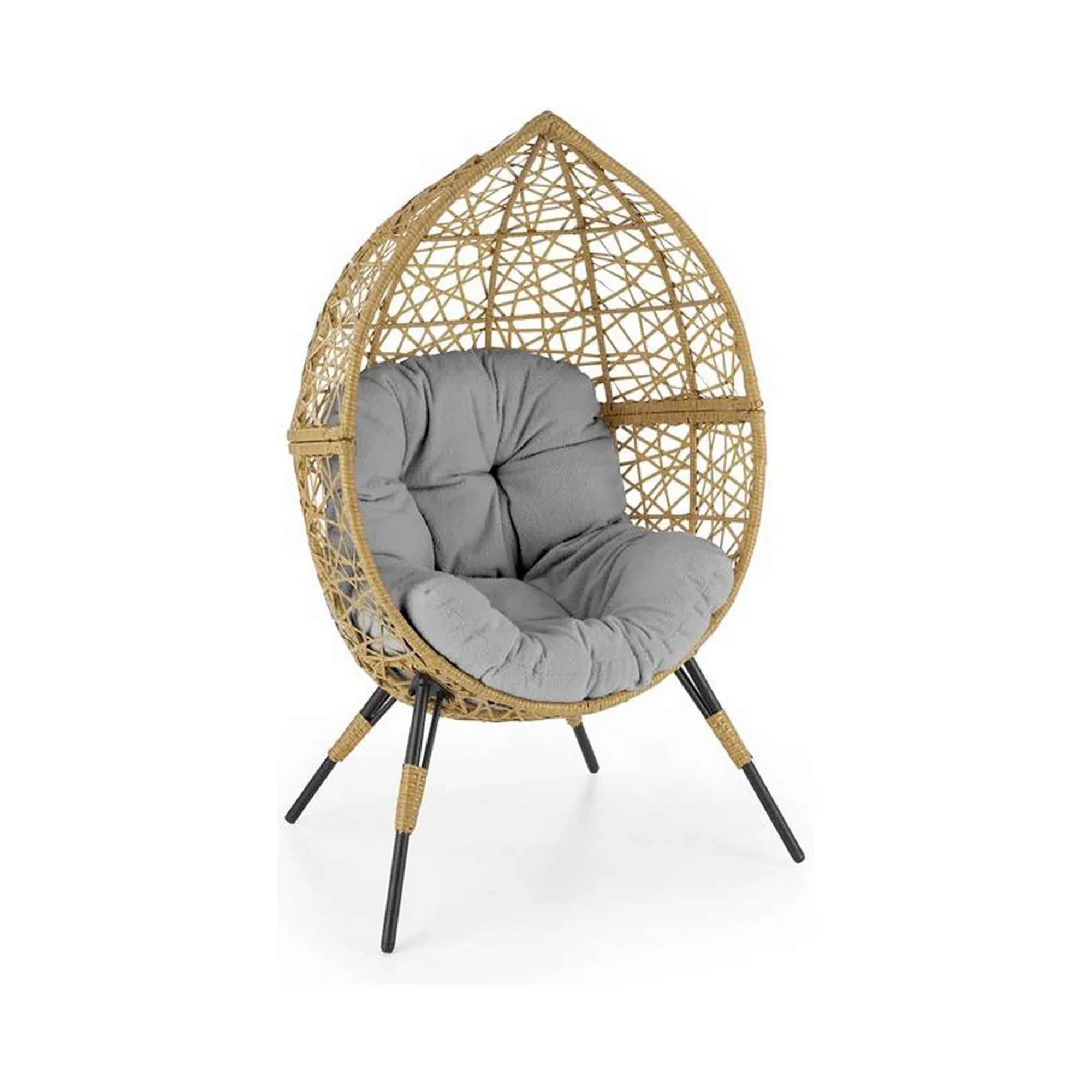 Fotoliu gradina OSKAR, stejar/gri, ratan sintetic/otel, 91x55x150 cm