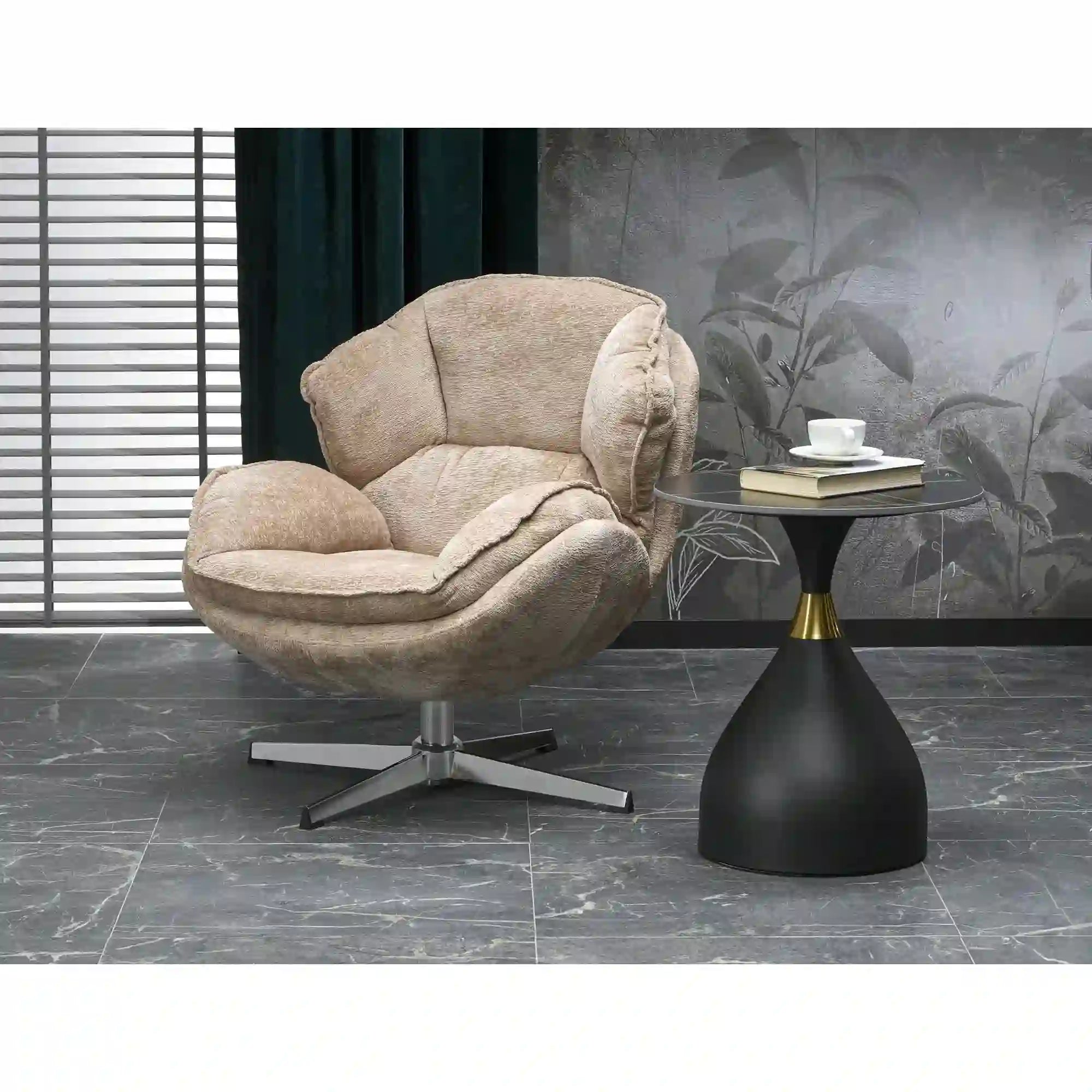 Fotoliu GUIDO, bej/crom, stofa clasica/metal, 80x84x81 cm