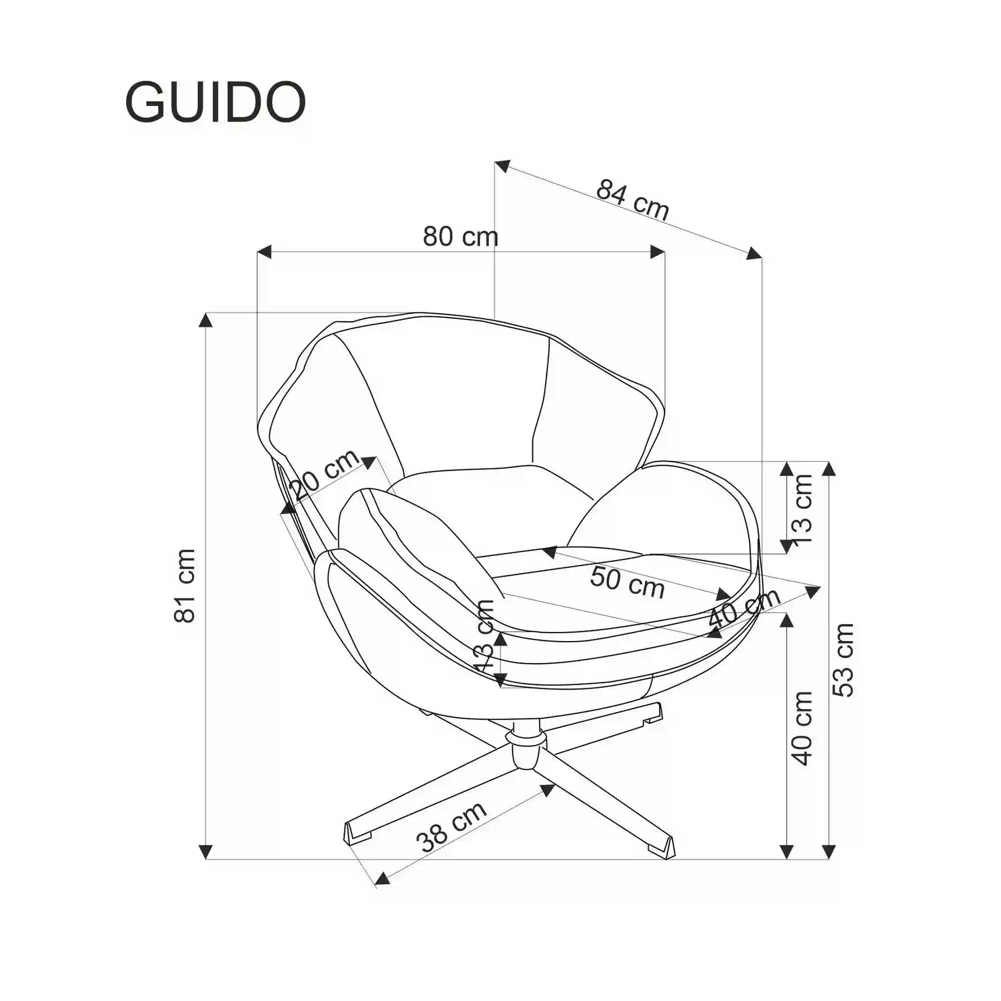 Fotoliu GUIDO, galben mustar/crom, stofa clasica/metal, 80x84x81 cm