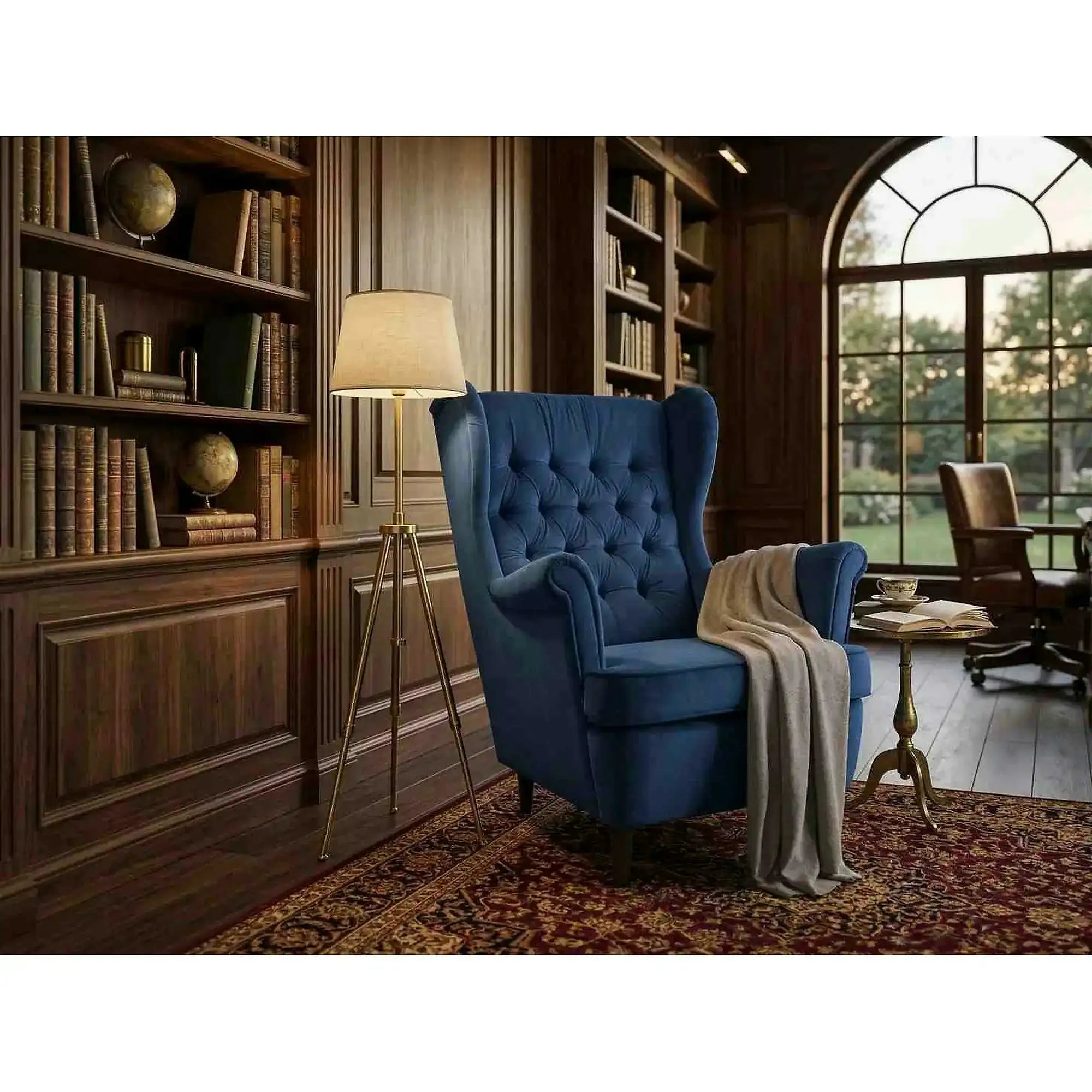 Fotoliu HARRY, stofa catifelata albastra - Bluvel 86, 82x92x101 cm