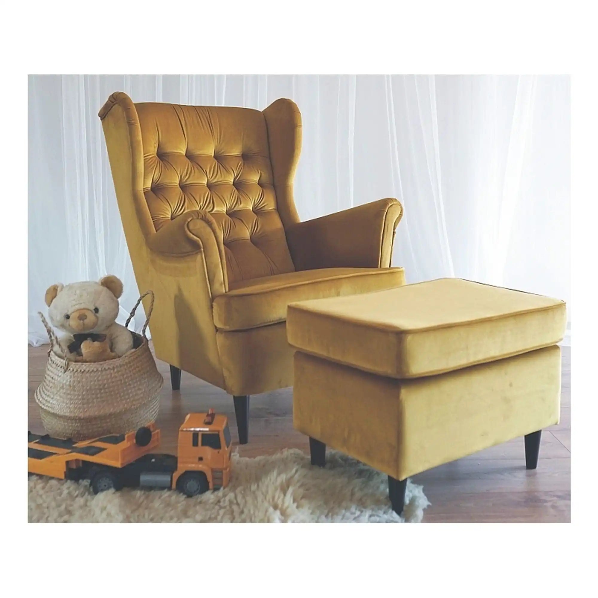 Fotoliu HARRY, stofa catifelata galben - Bluvel 68, 82x92x101 cm