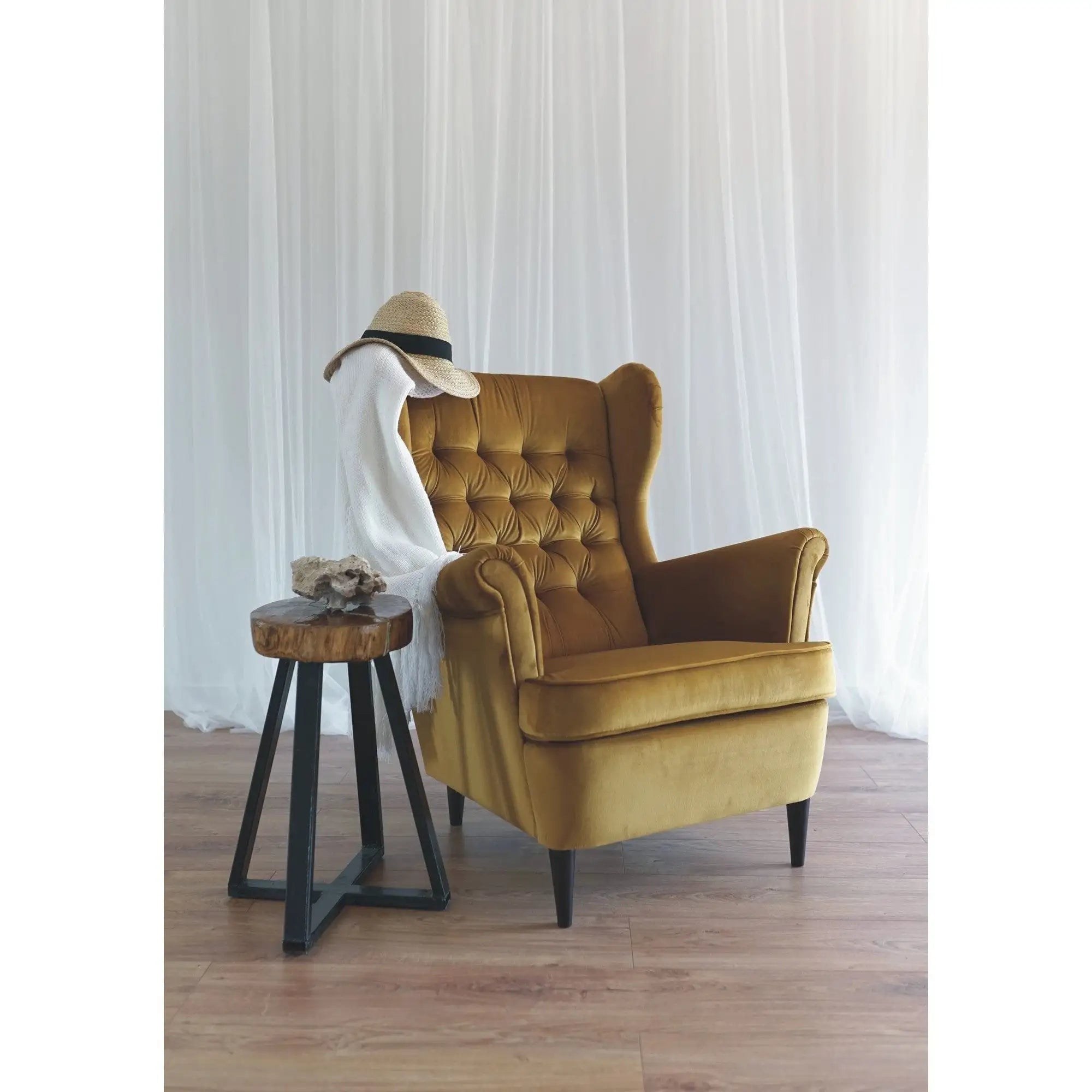 Fotoliu HARRY, stofa catifelata galben - Bluvel 68, 82x92x101 cm