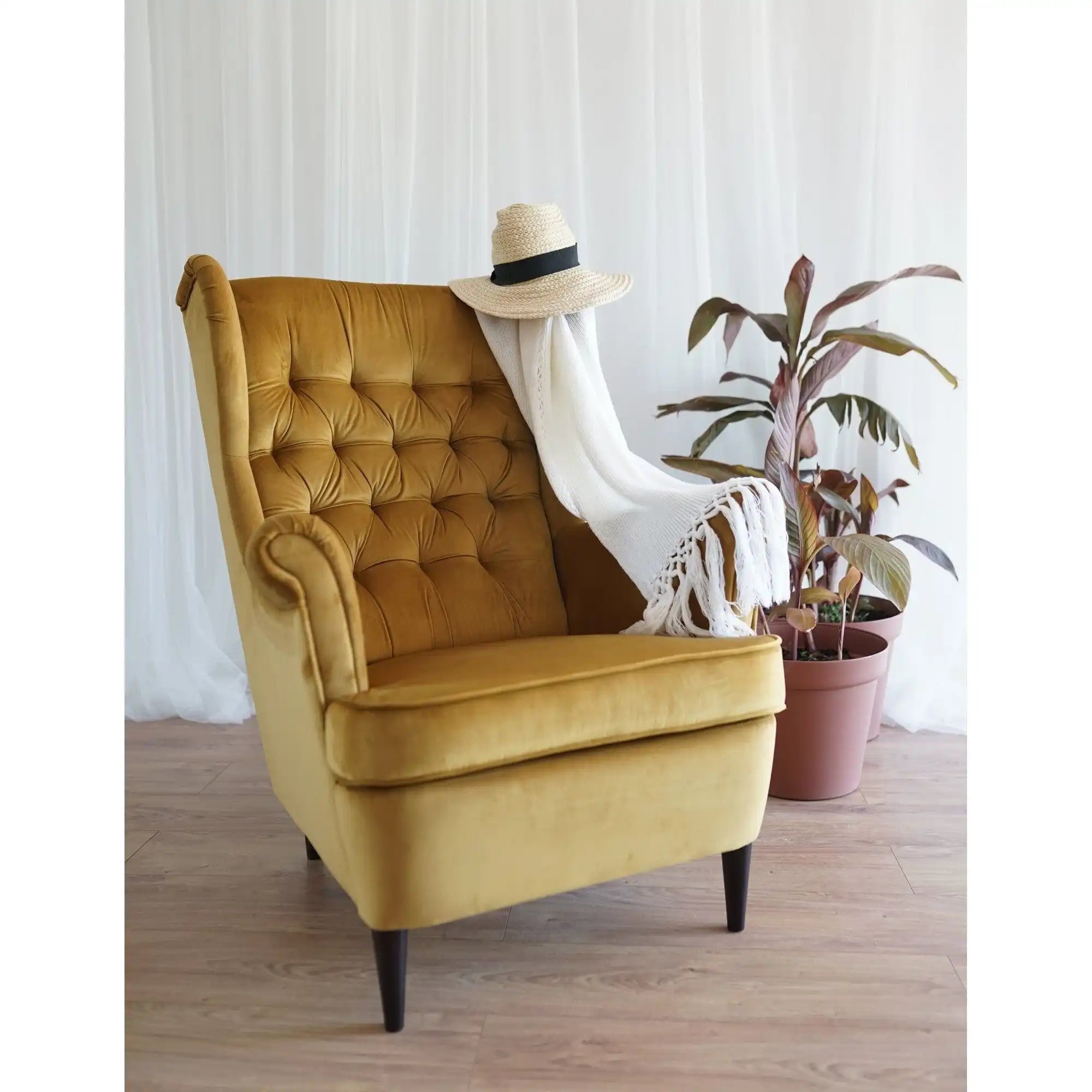 Fotoliu HARRY, stofa catifelata galben - Bluvel 68, 82x92x101 cm