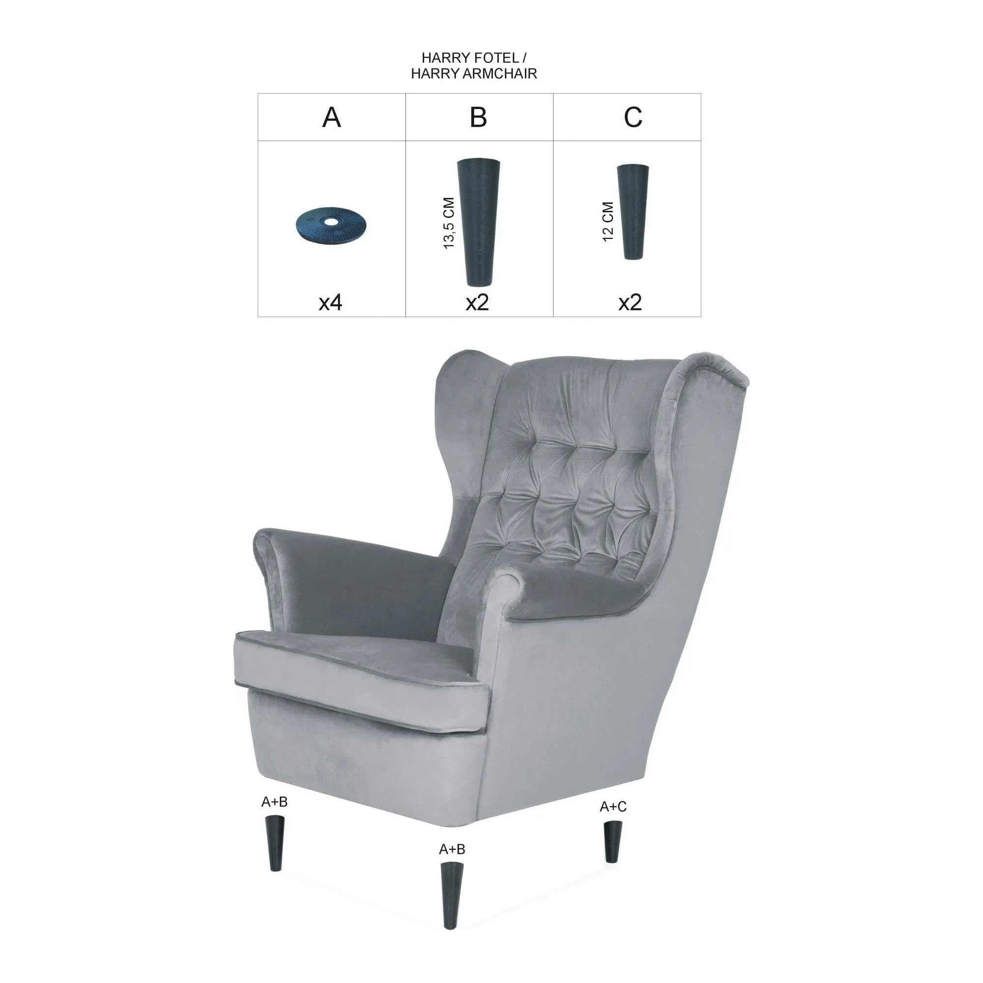 Fotoliu HARRY, stofa catifelata galben - Bluvel 68, 82x92x101 cm