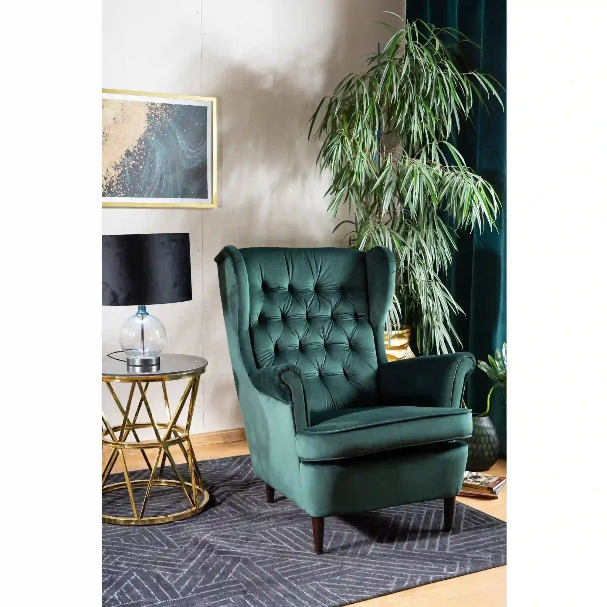 Fotoliu HARRY, stofa catifelata verde - Bluvel 78, 82x92x101 cm