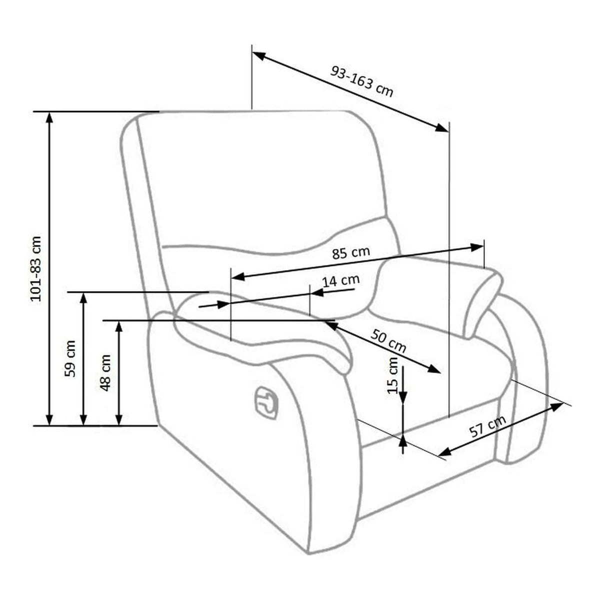 Fotoliu JEFF, maro/crom, piele ecologica/metal, 85x93/163x83/101 cm