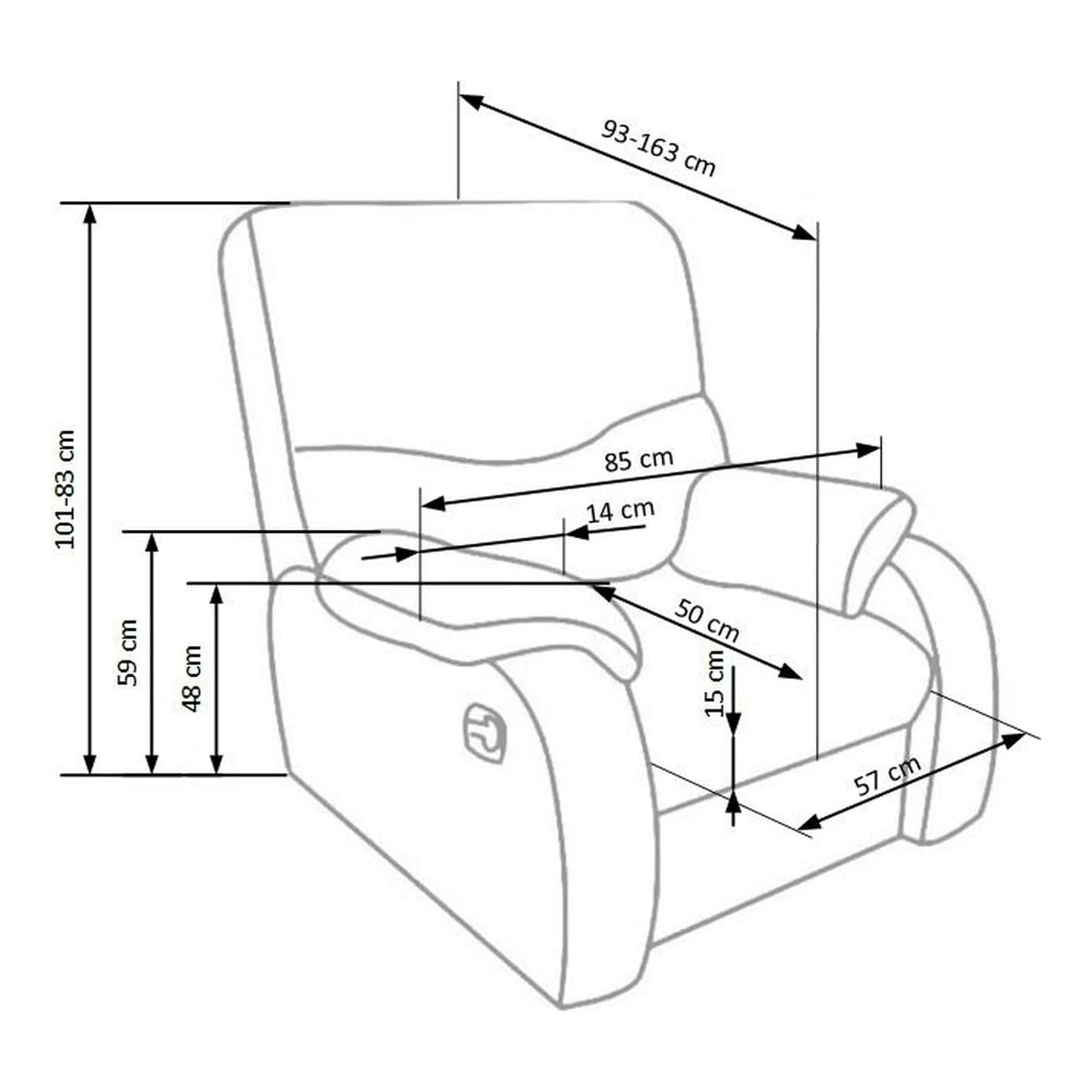 Fotoliu JEFF, maro/crom, piele ecologica/metal, 85x93/163x83/101 cm