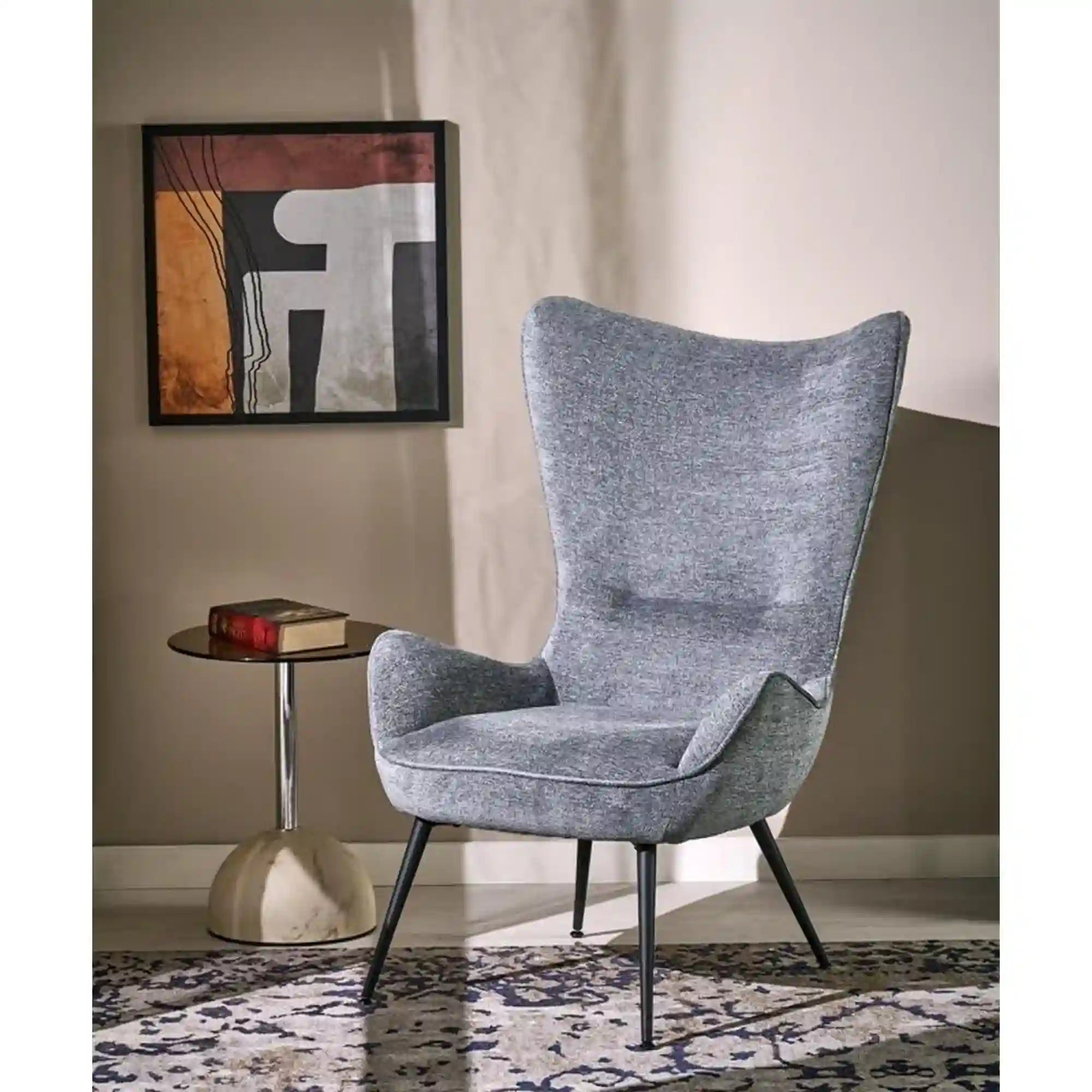 Fotoliu JUKON, gri/negru, stofa clasica/otel, 74x87x108 cm