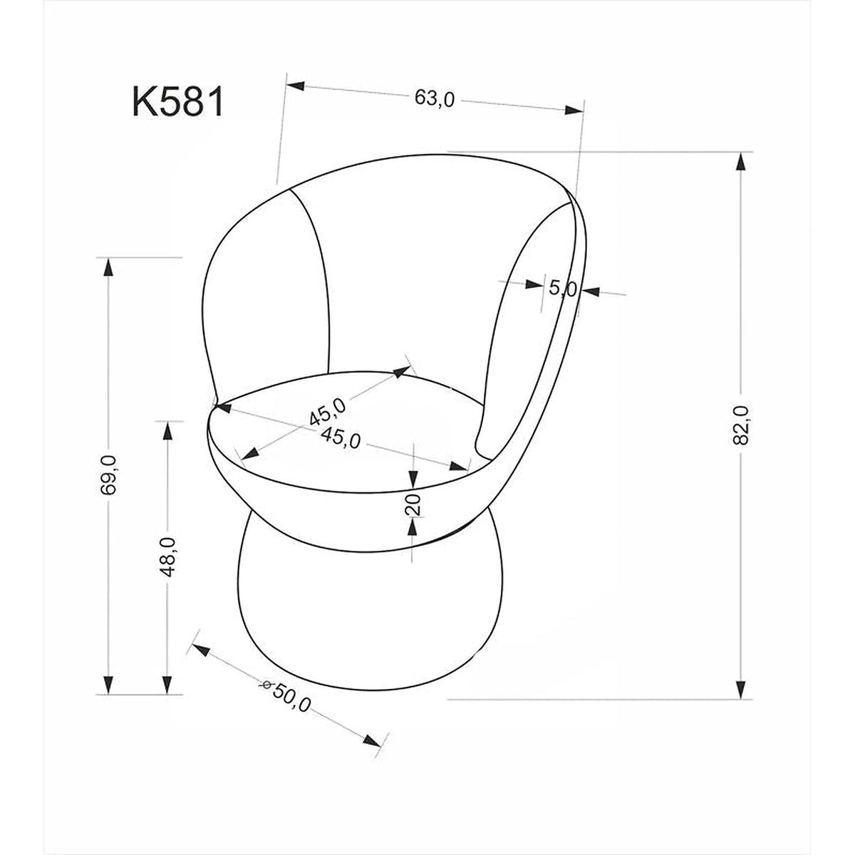 Fotoliu K581, gri, stofa clasica, 63x62x82 cm