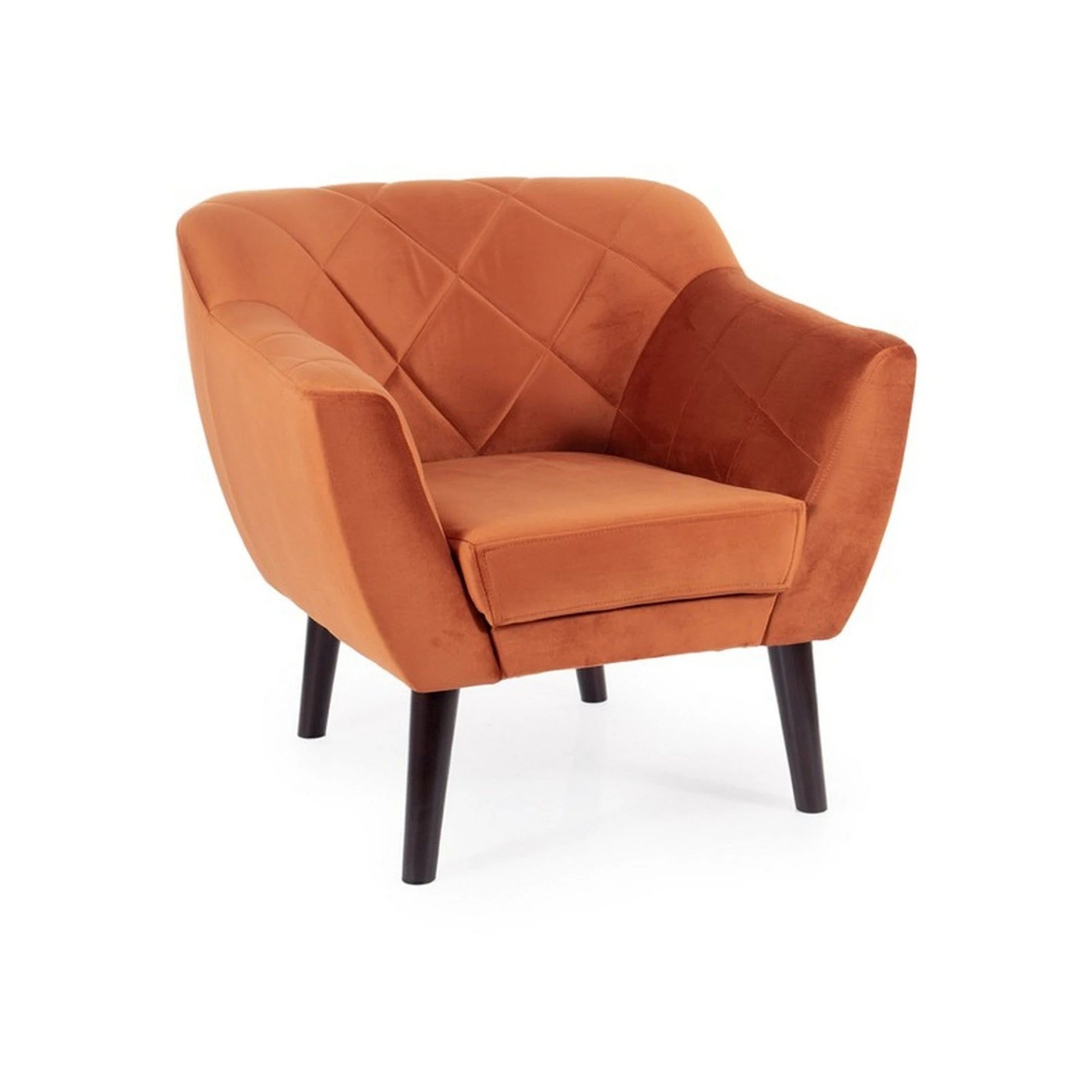 Fotoliu KARO, stofa catifelata scortisoara - Bluvel 4215/lemn, 78x75x76 cm