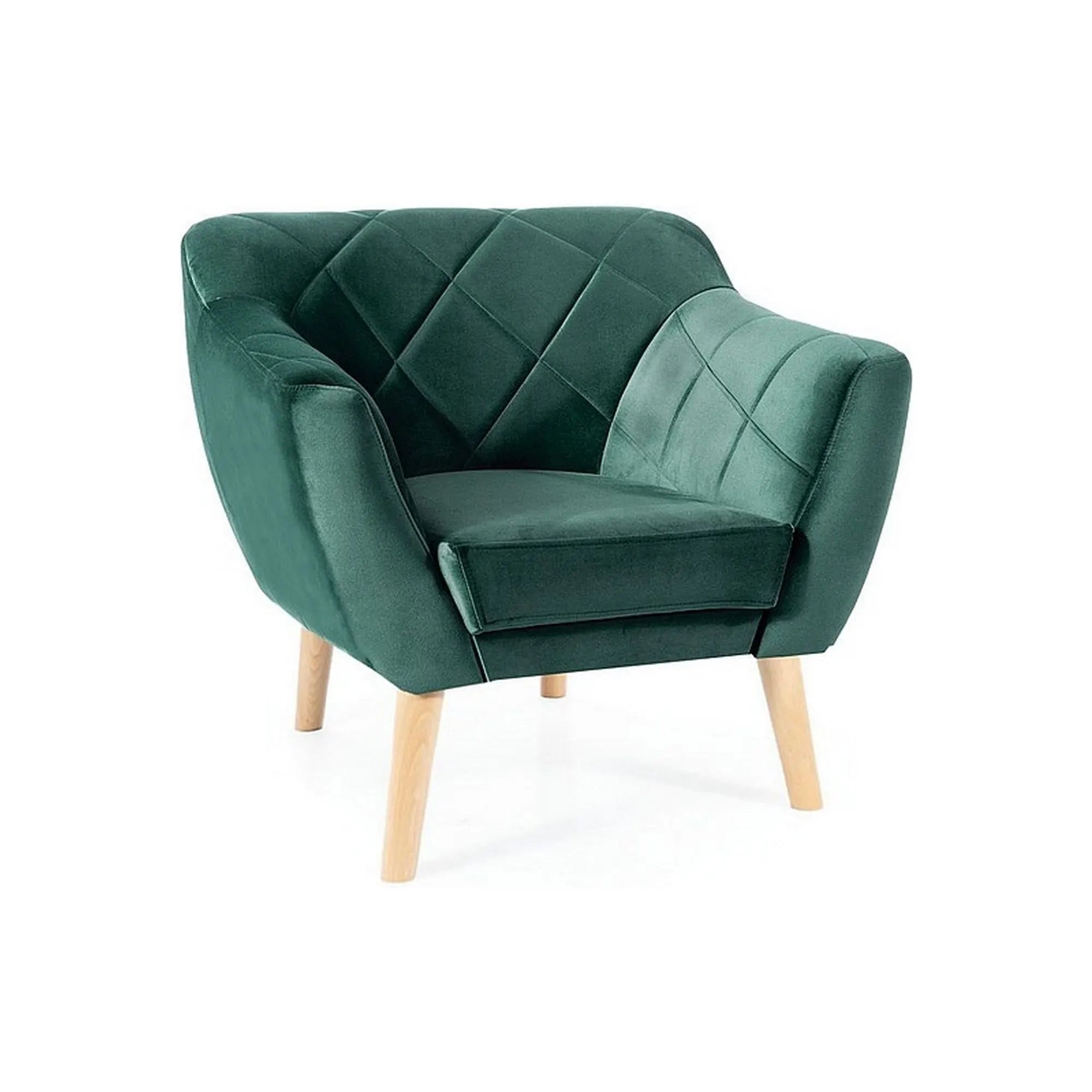 Fotoliu KARO, stofa catifelata verde - Bluvel 78/fag, 78x75x76 cm