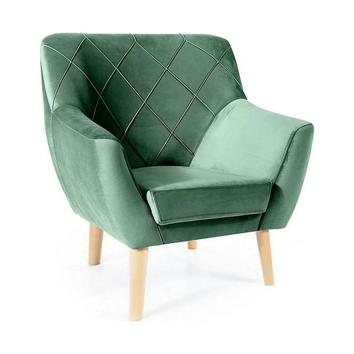 Fotoliu KIER, stofa catifelata verde - Bluvel 78/fag, 76x75x90 cm