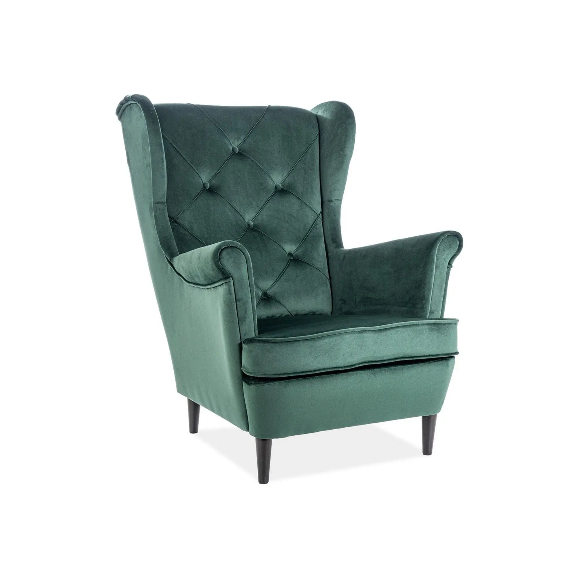 Fotoliu LADY, stofa catifelata verde - Bluvel 78, 82x92x101 cm