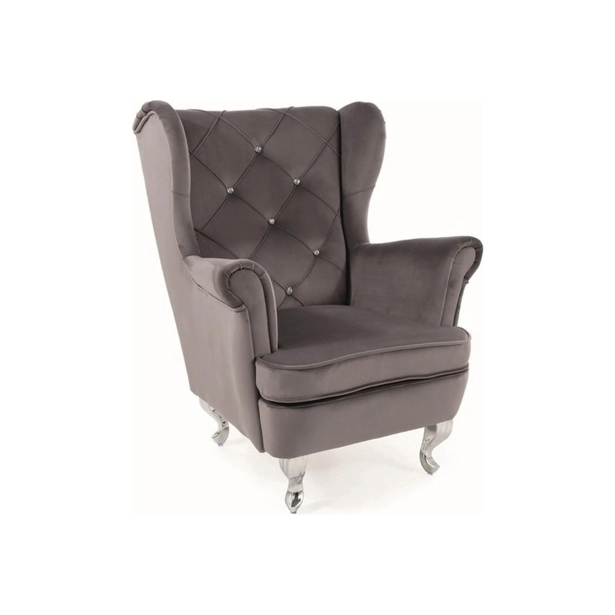 Fotoliu LILI, stofa catifelata gri - Bluvel 14/argintiu, 69x65x81 cm