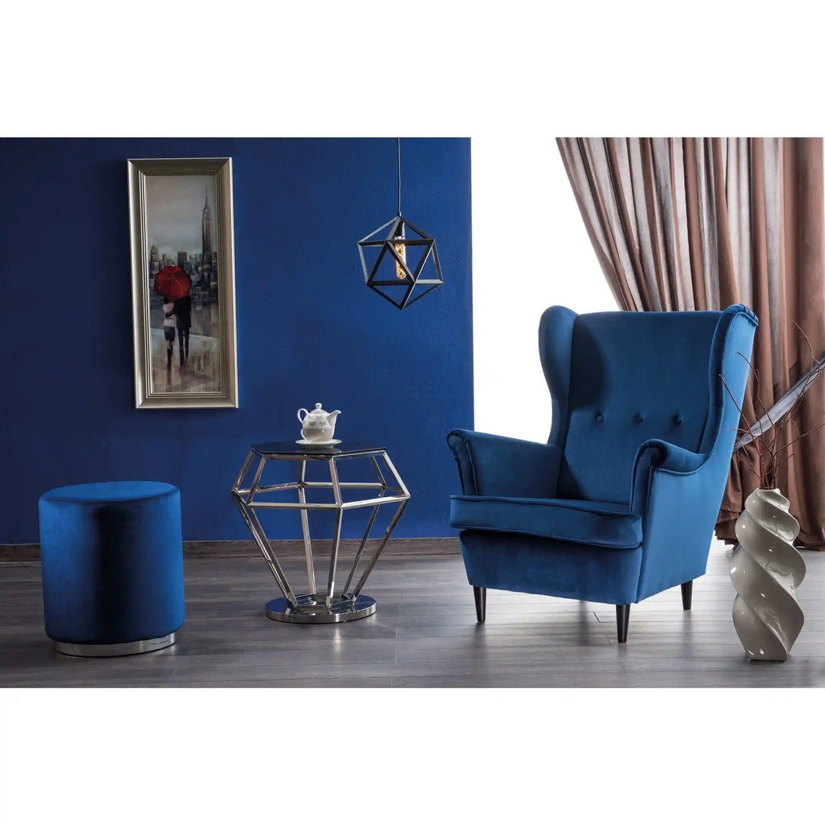Fotoliu LORD, stofa catifelata albastru - Bluvel 86/wenge, 82x92x101 cm