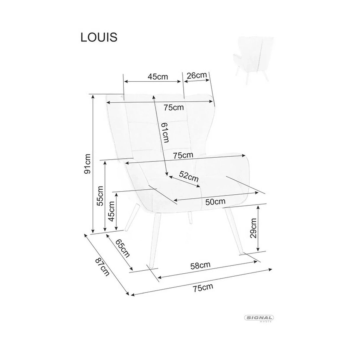 Fotoliu LOUIS, stofa catifelata bej - Bluvel 28, 75x87x91 cm