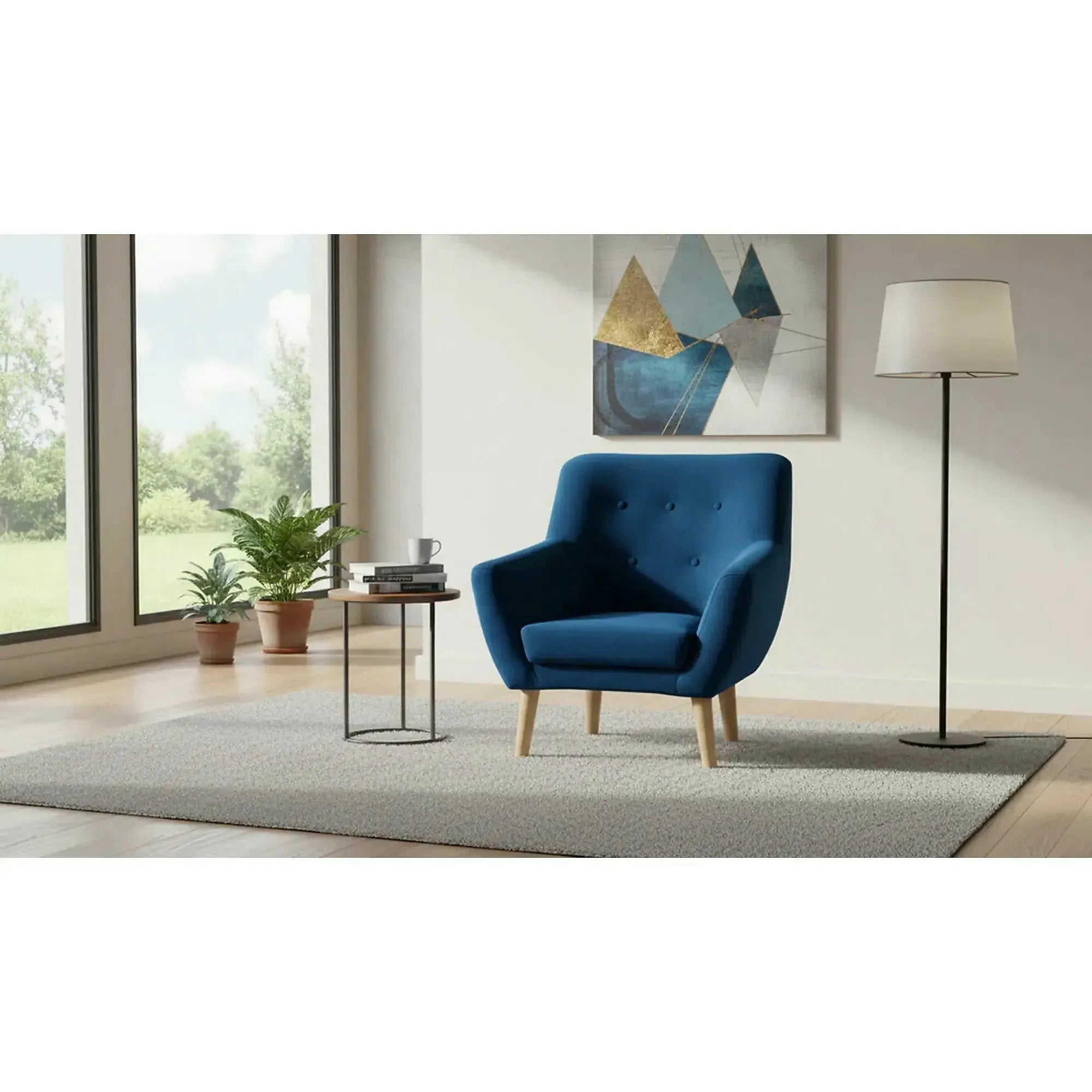 Fotoliu NORDIC 1, stofa catifelata albastru - Bluvel 86, 76x75x90 cm
