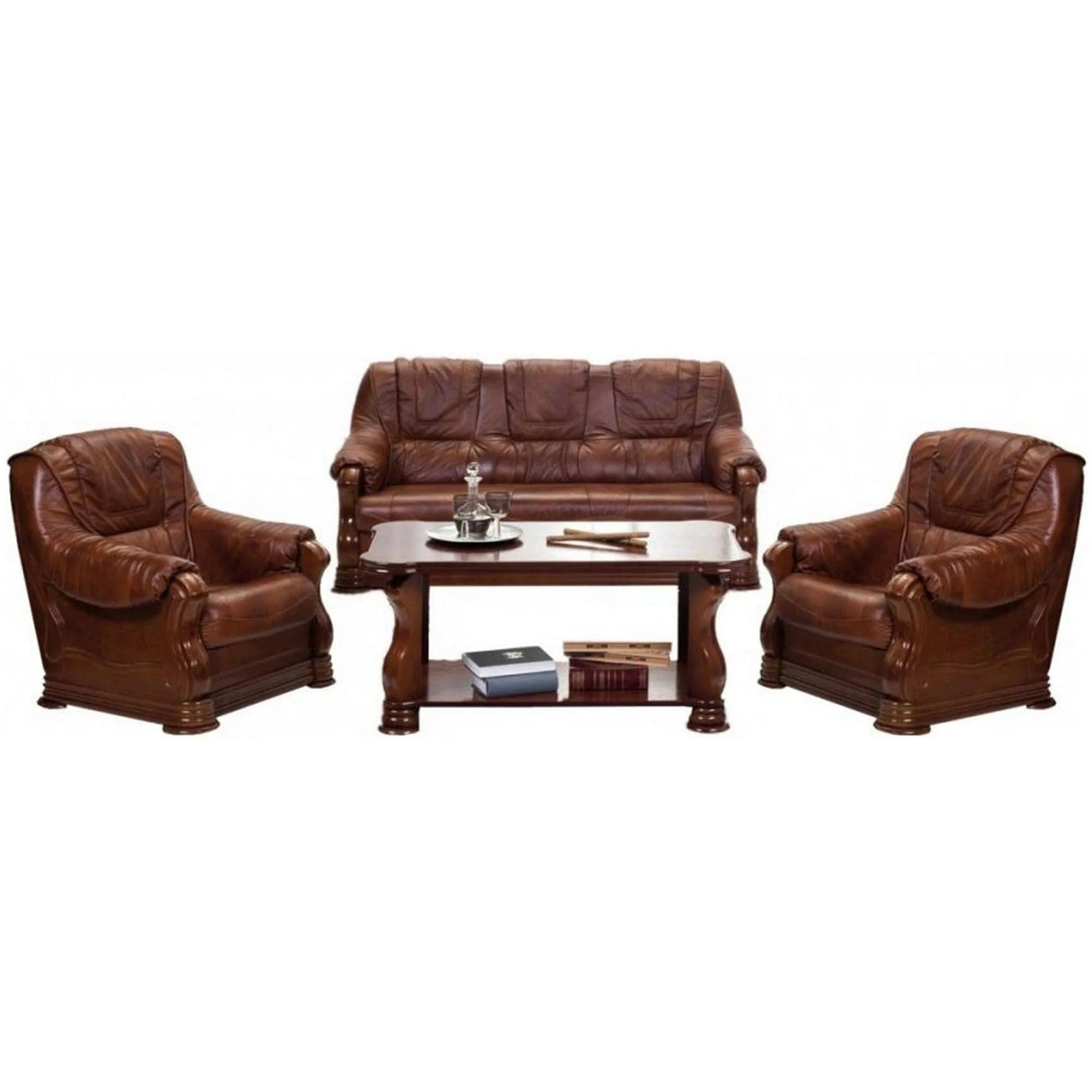 Fotoliu PARMA, maro, piele naturala/lemn/placaj, 95x96x95 cm