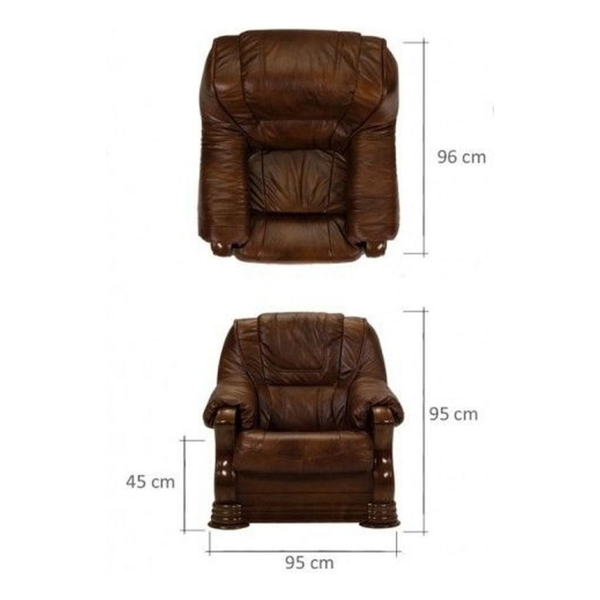 Fotoliu PARMA, maro, piele naturala/lemn/placaj, 95x96x95 cm