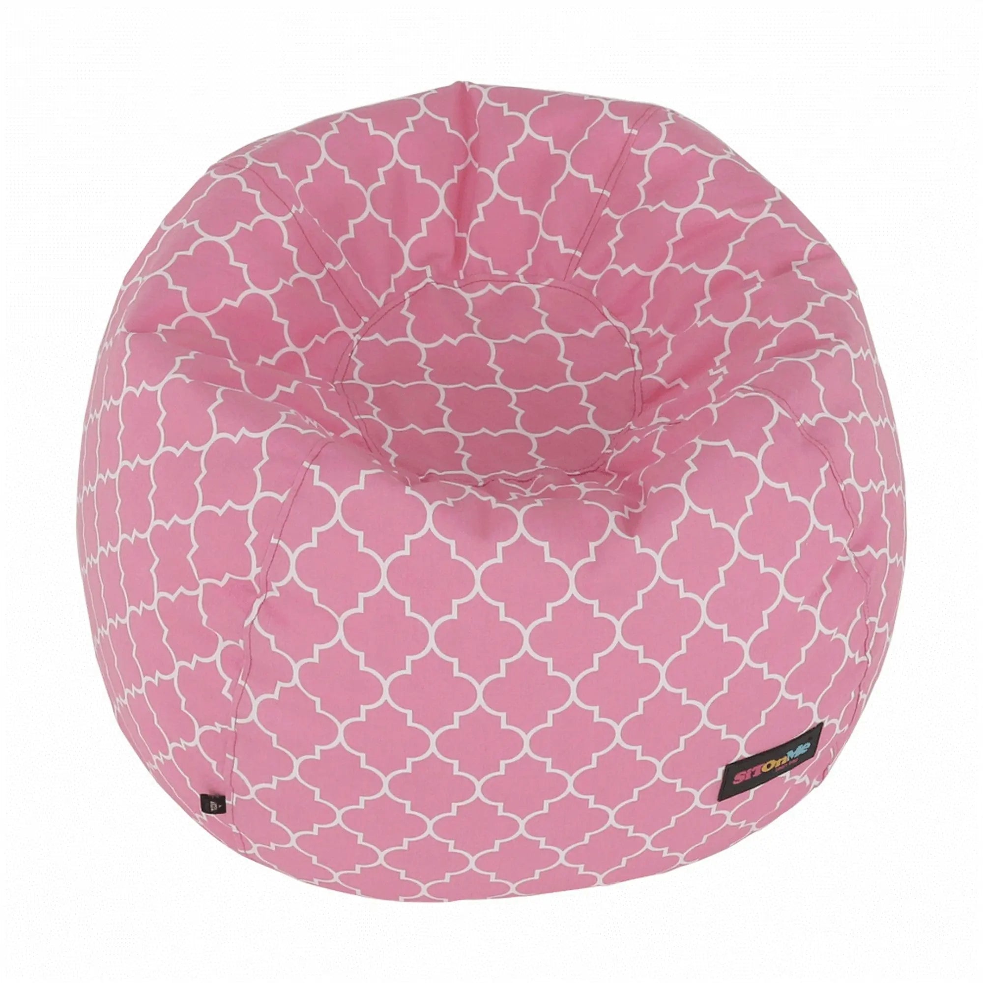 Fotoliu puf GOMBY, roz/alb, material textil, 60x50x60 cm
