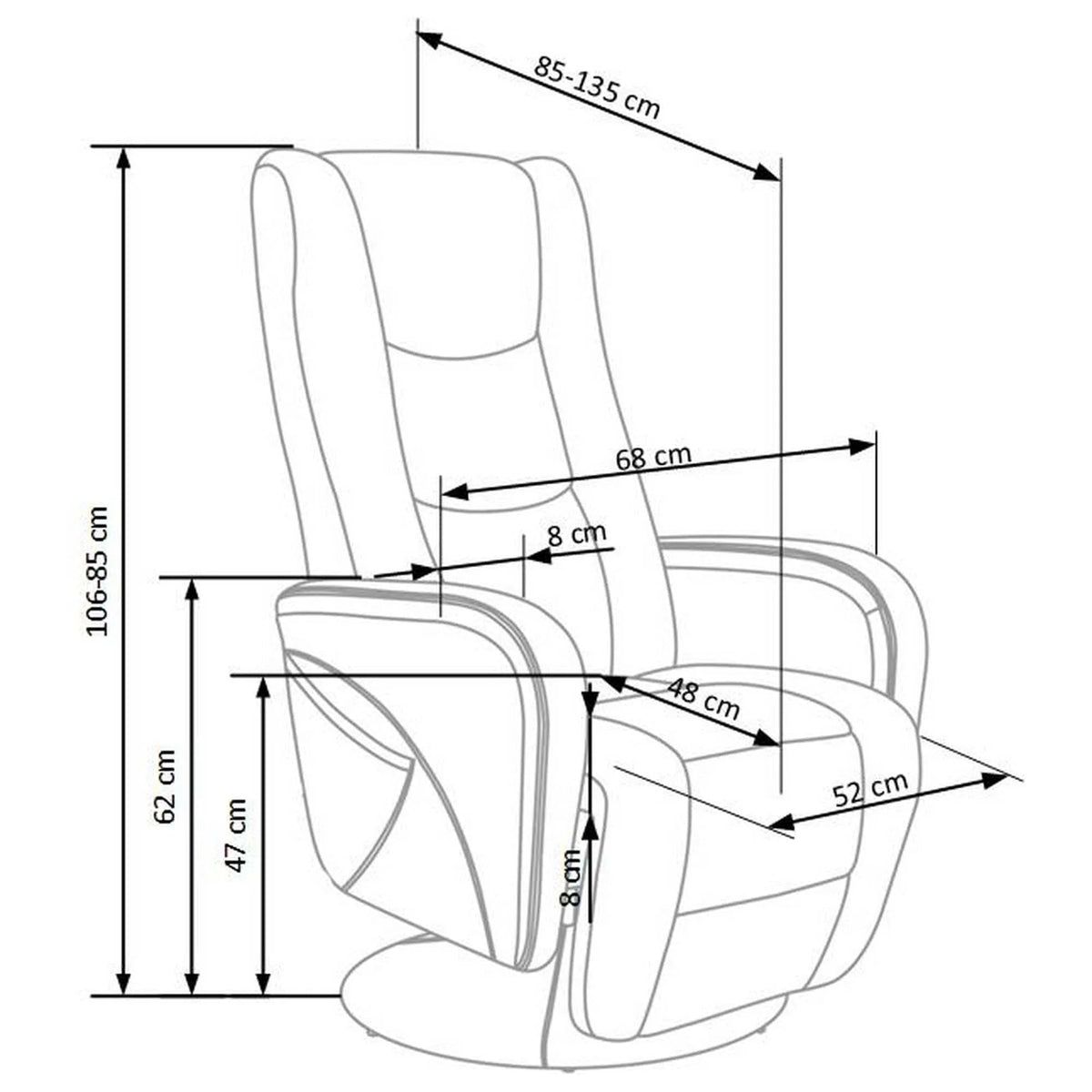 Fotoliu PULSAR, negru, piele ecologica/PVC, 68x85/135x85/106 cm