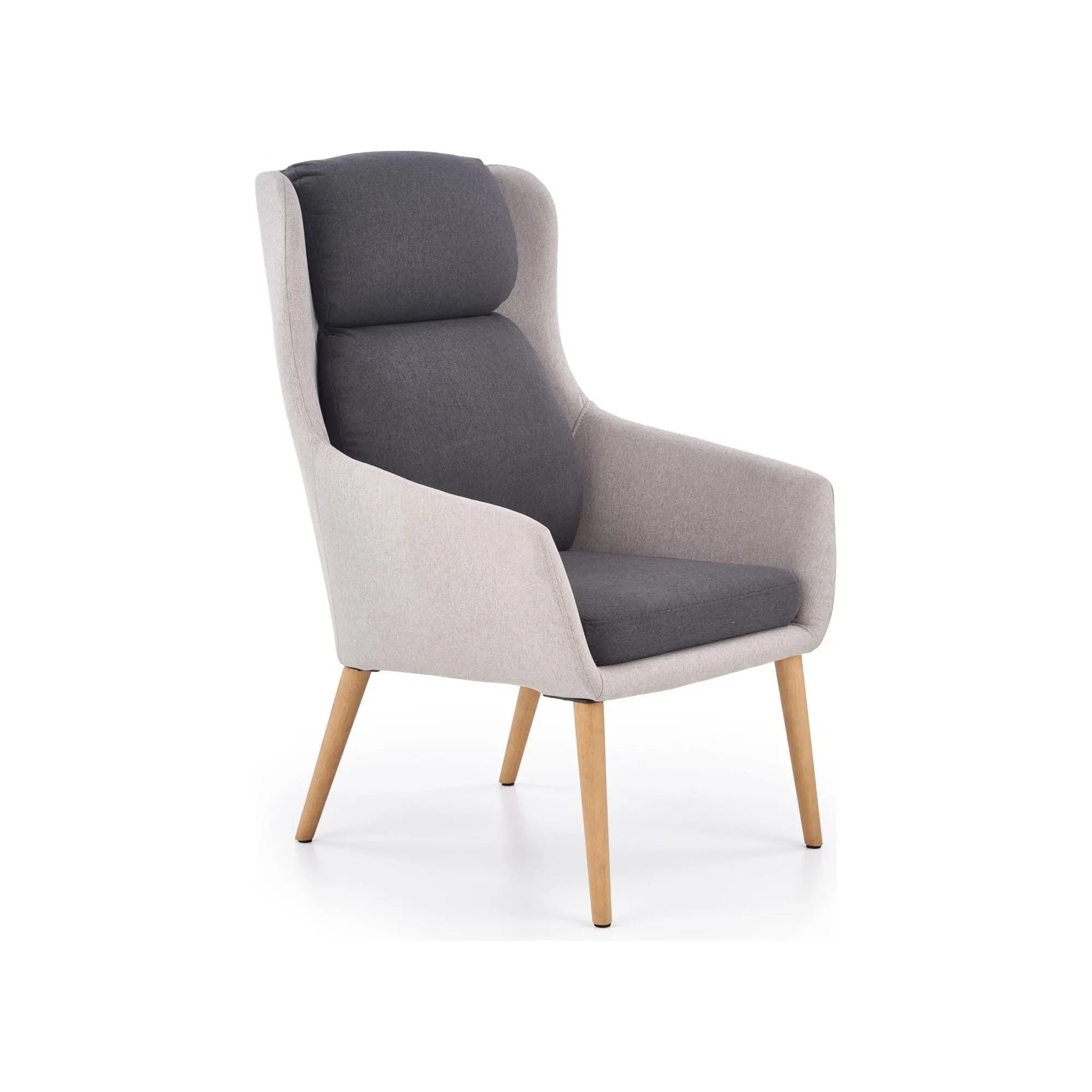 Fotoliu PURIO, gri/stejar, stofa/lemn, 67x75x103 cm