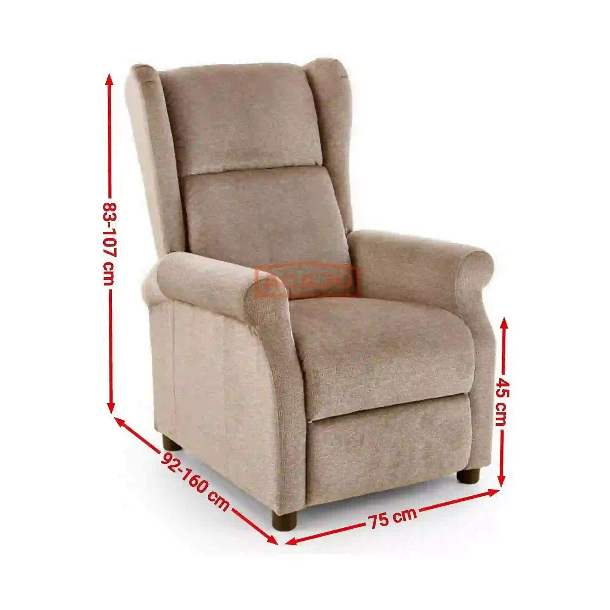 Fotoliu rabatabil AGUSTIN M, gri/negru, stofa/plastic, 75x92/160x83/107 cm