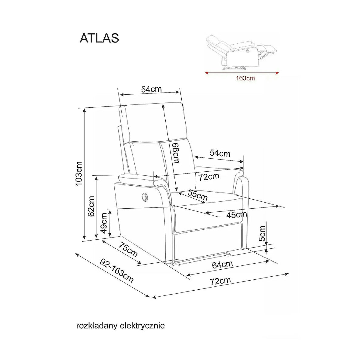Fotoliu rabatabil ATLAS, bej închis, stofă/metal, 72x55x103 cm