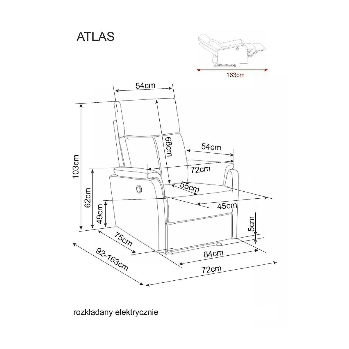 Fotoliu rabatabil ATLAS, cappuccino, stofă/metal, 72x55x103 cm