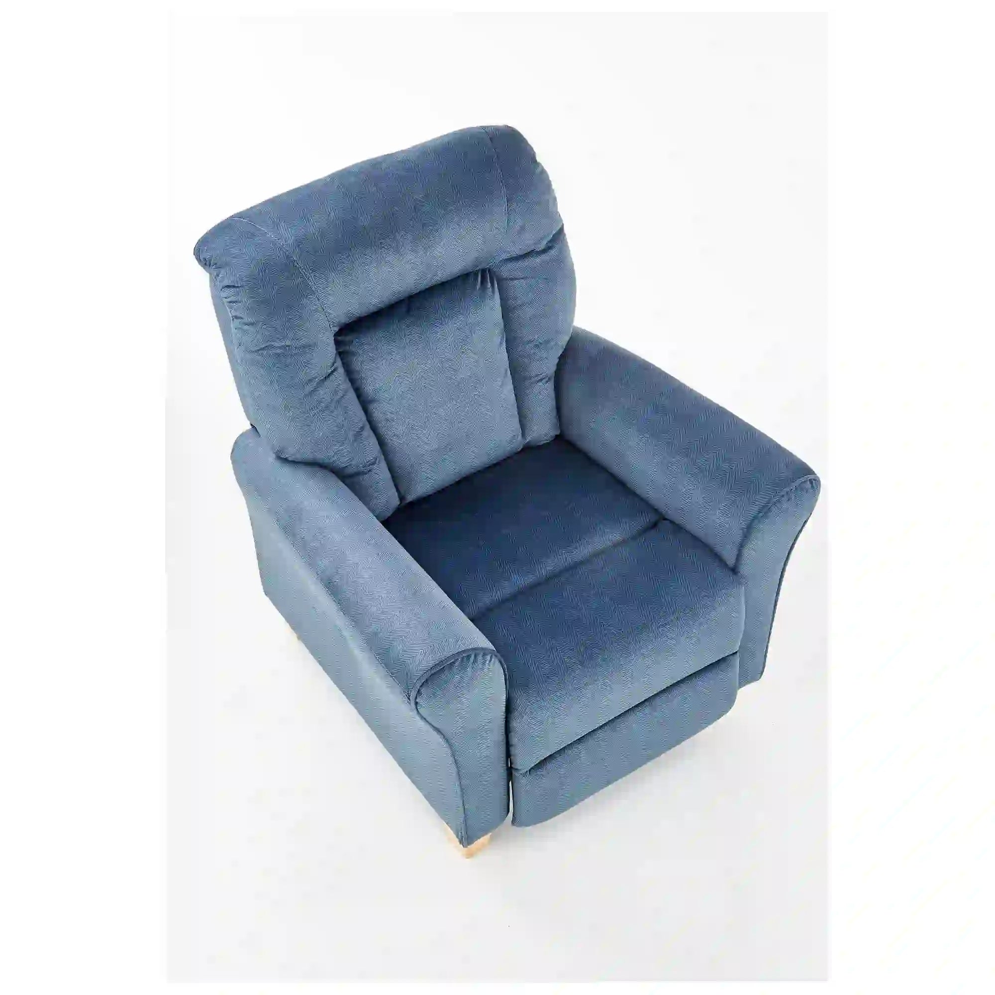 Fotoliu rabatabil BARD, albastru inchis/stejar, stofa/lemn, 90x90/158x76/102 cm