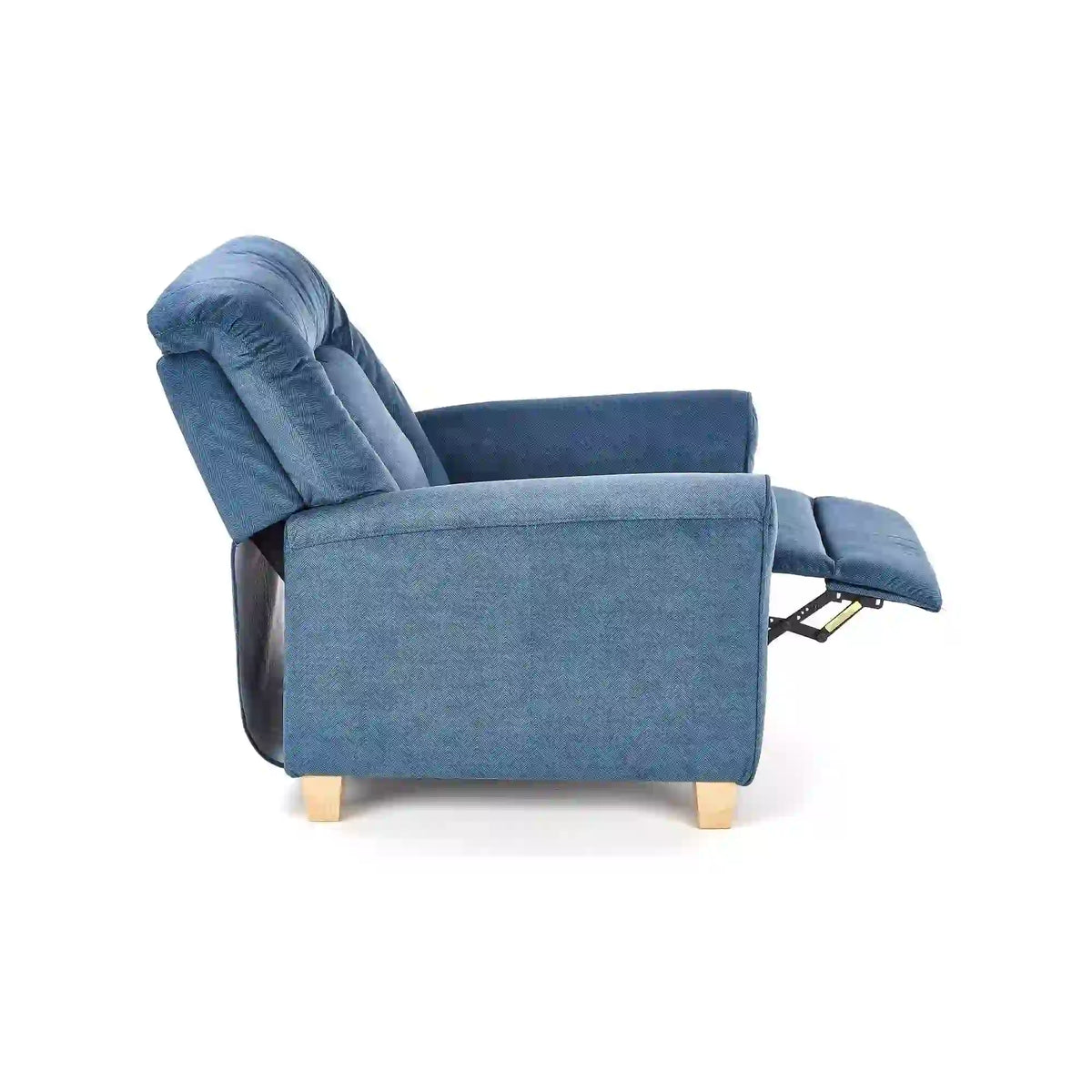 Fotoliu rabatabil BARD, albastru inchis/stejar, stofa/lemn, 90x90/158x76/102 cm