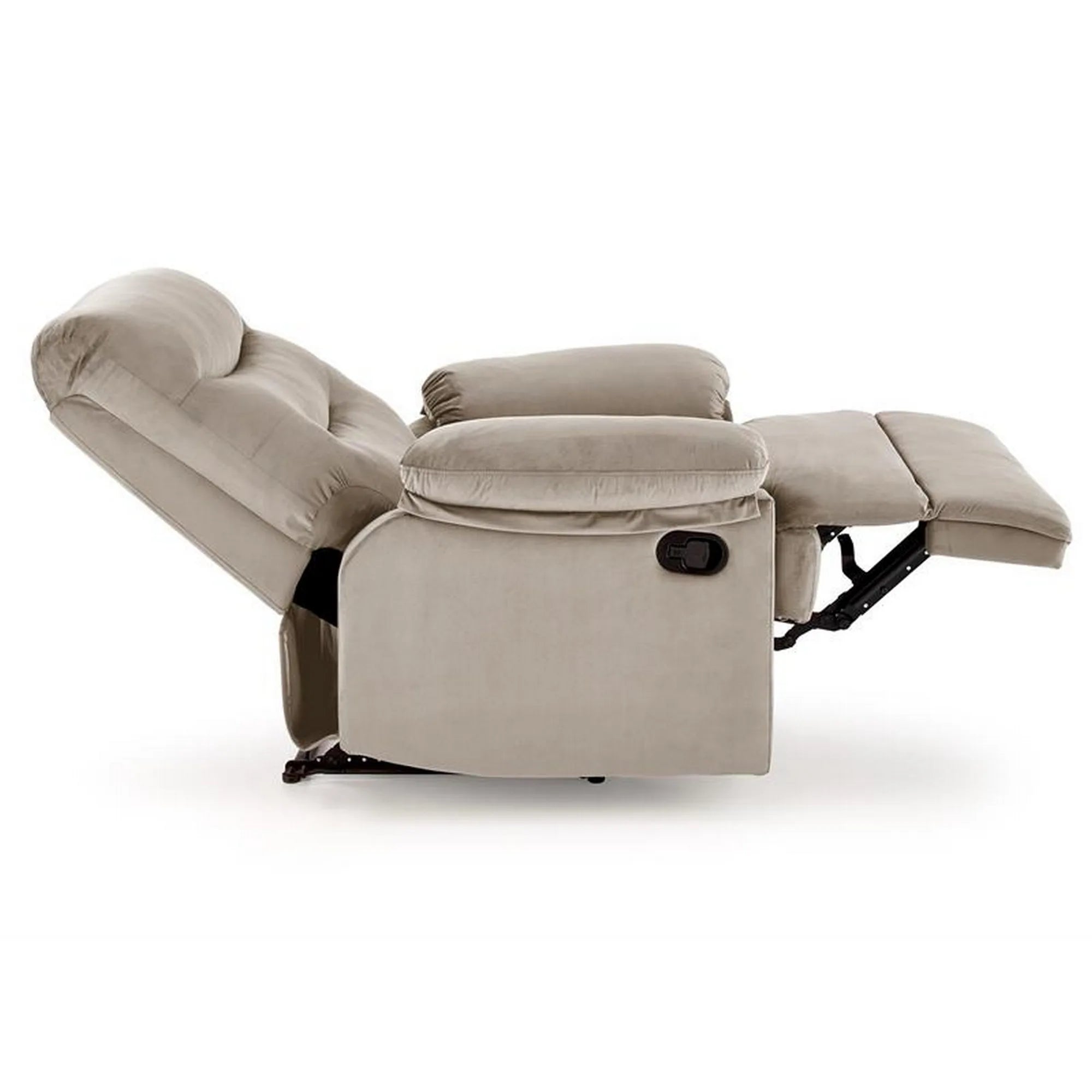 Fotoliu cu recliner DRAGER, bej/negru, stofa catifelata/metal, 88x90/160x105 cm