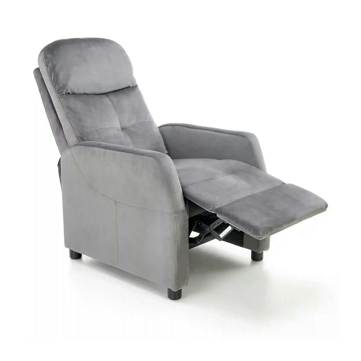 Fotoliu rabatabil FELIPE 2, gri/negru, stofa catifelata/plastic, 64x84/135x103/76 cm