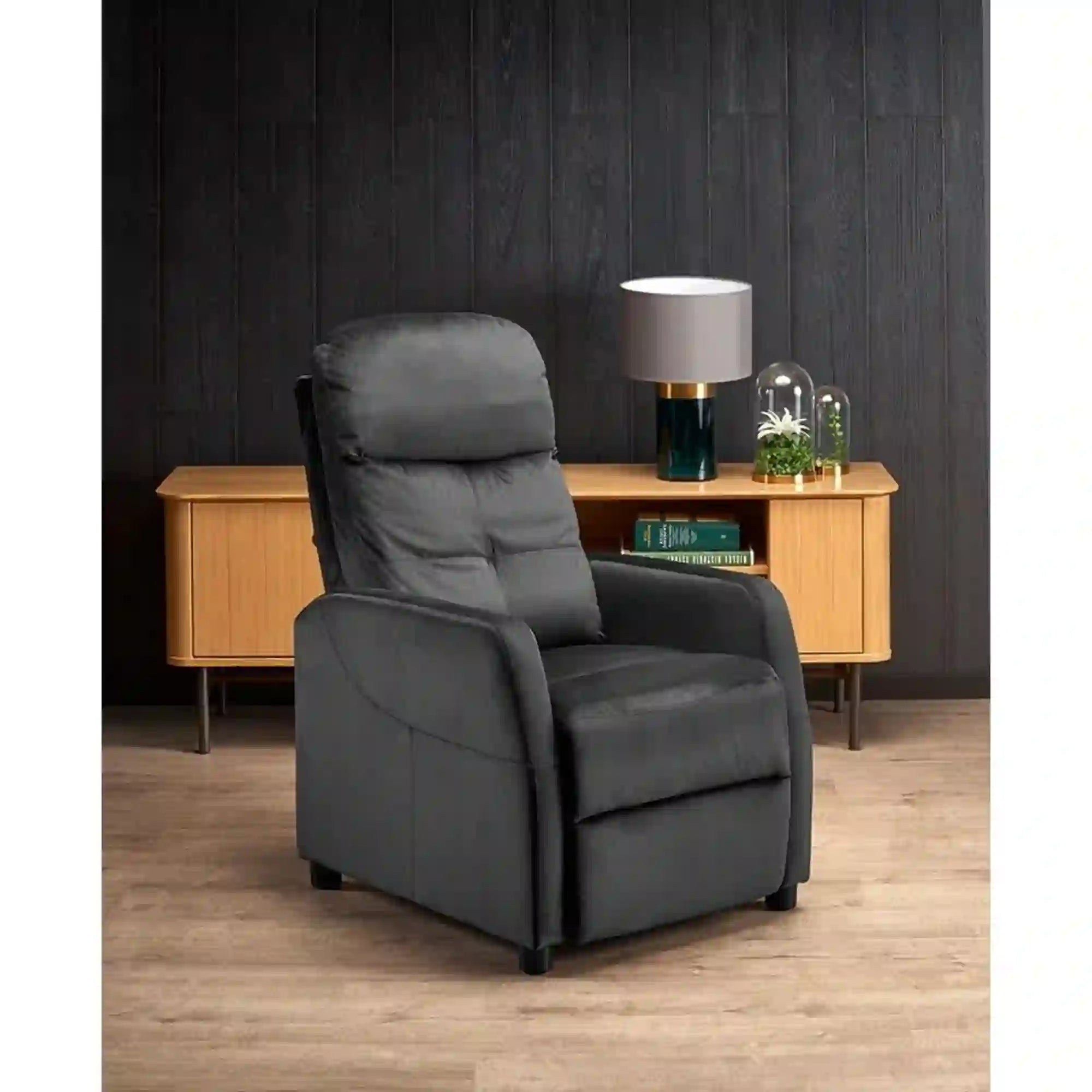 Fotoliu rabatabil FELIPE 2, negru, stofa catifelata/metal, 64x84/135x76/103 cm