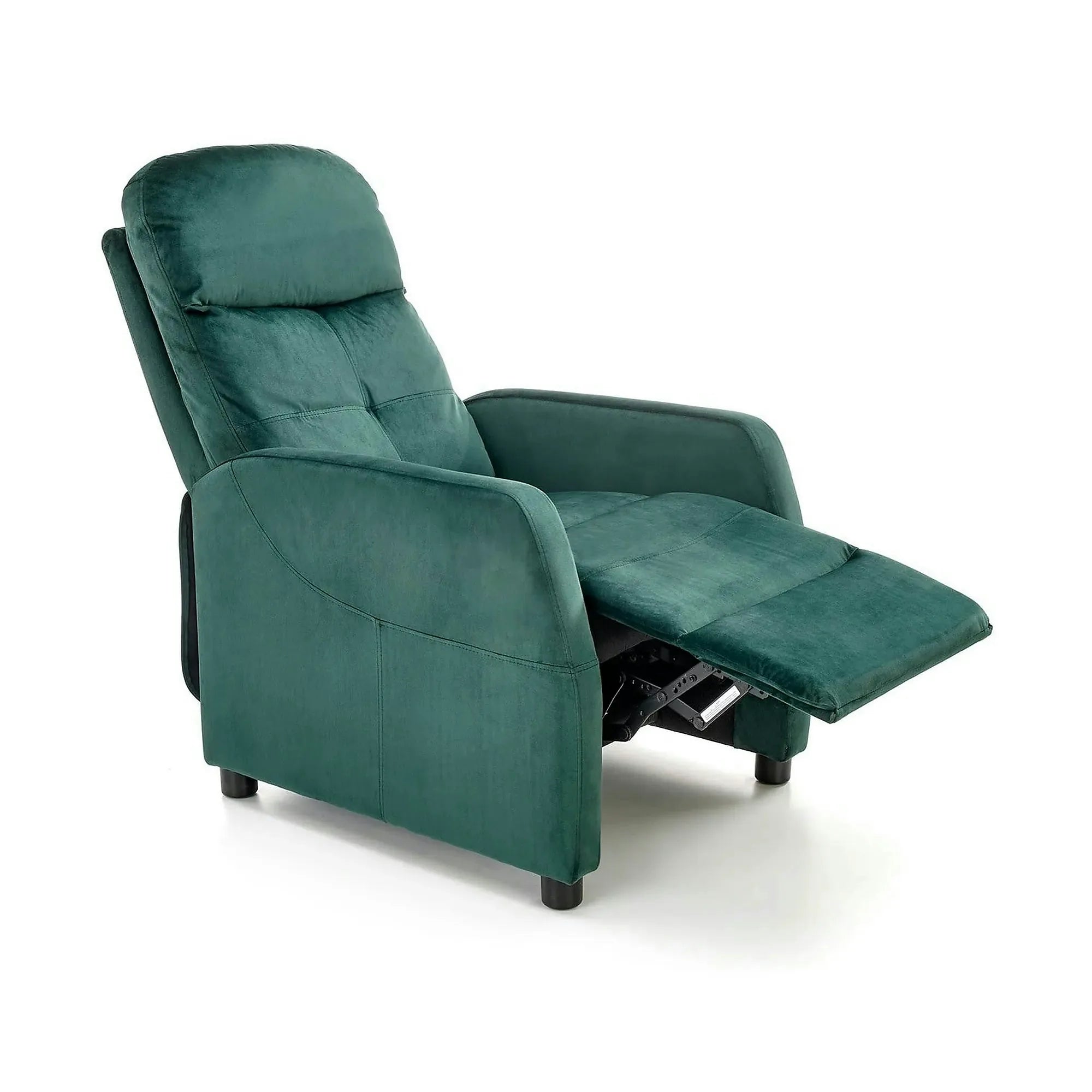 Fotoliu rabatabil FELIPE 2, verde inchis/negru, stofa catifelata/plastic, 64x84/135x103/76 cm