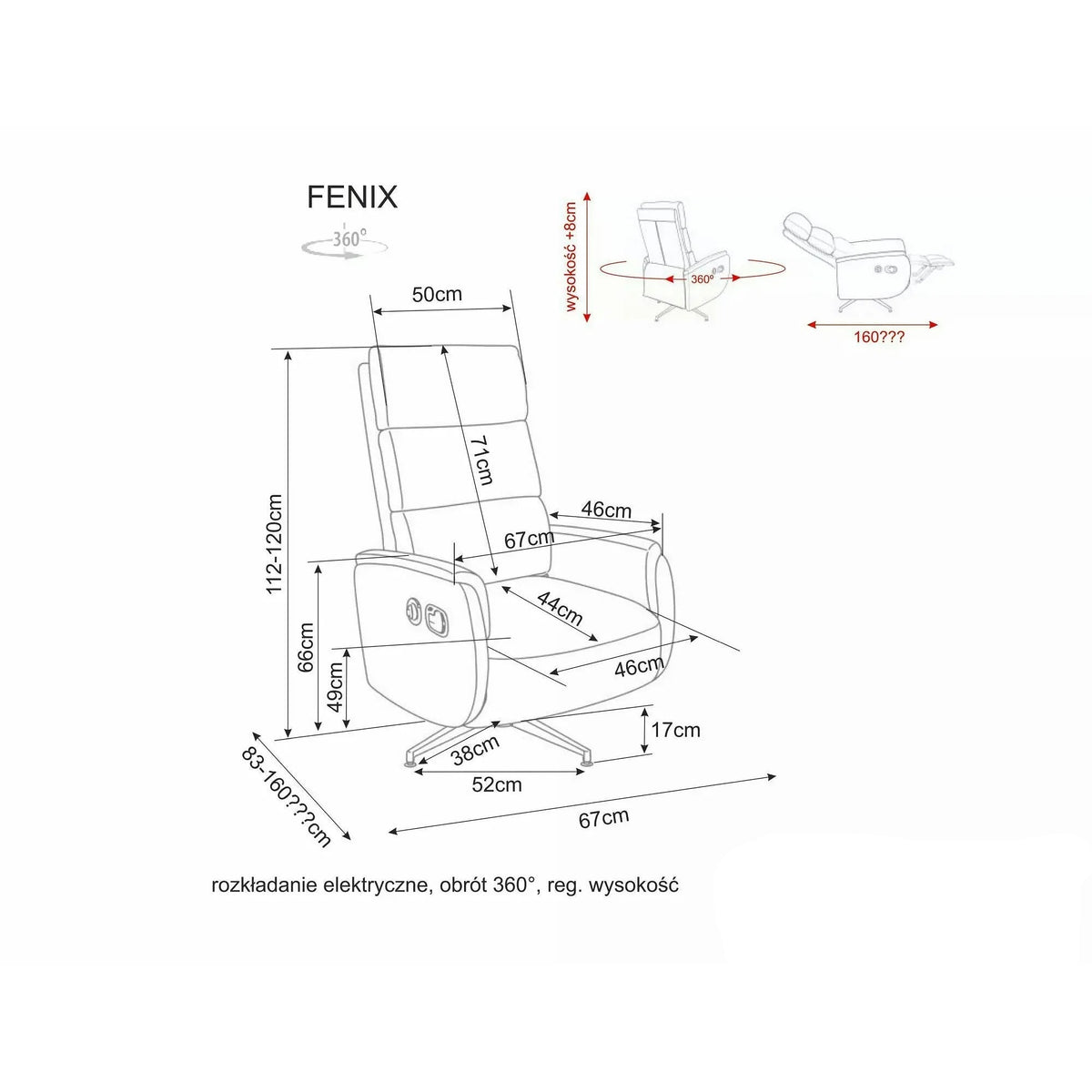 Fotoliu rabatabil FENIX, cappuccino, stofă/metal, 67x44x112 cm