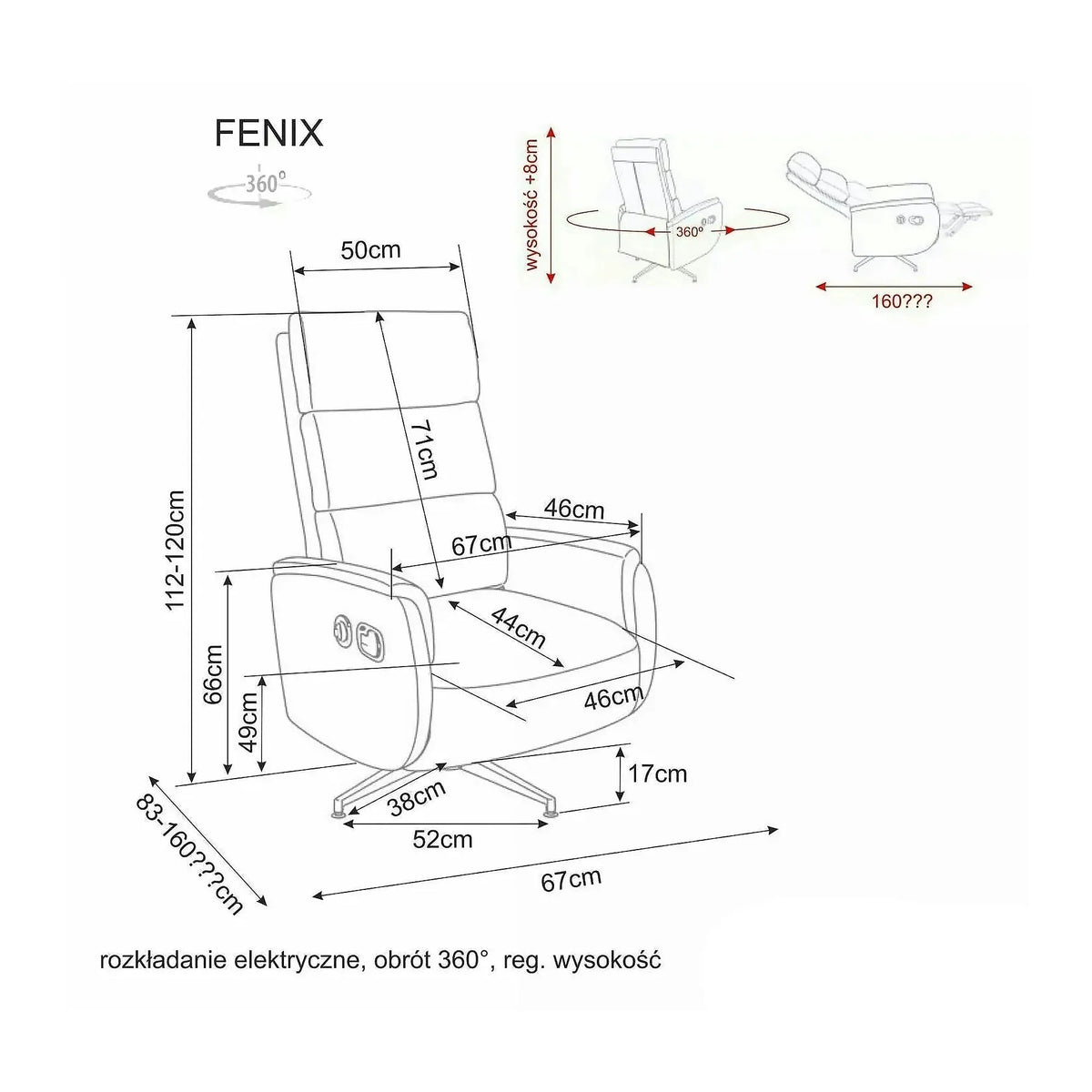 Fotoliu rabatabil FENIX, cappuccino, stofă/metal, 67x44x112 cm