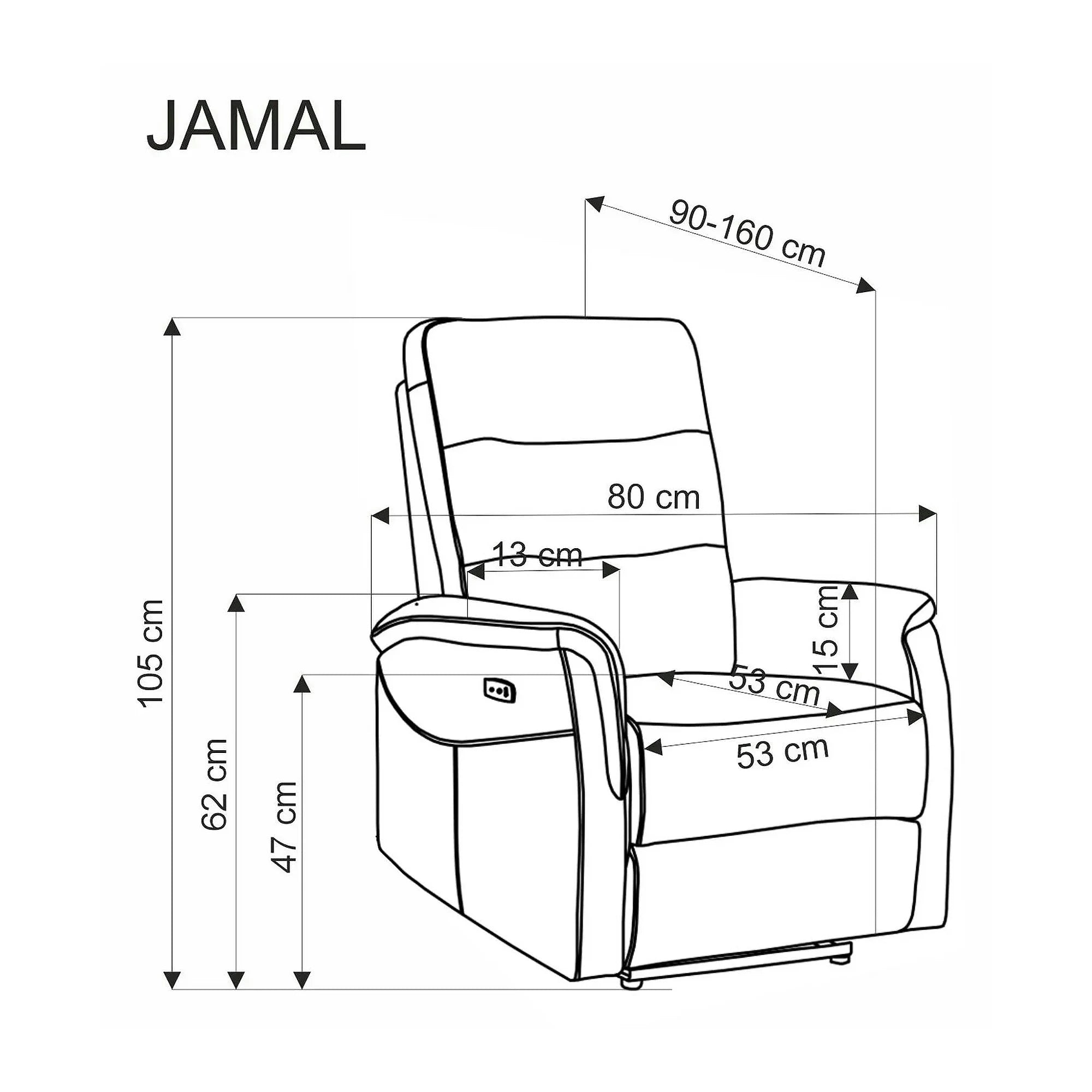 Fotoliu rabatabil JAMAL, stofa clasica, gri - Odin 15, 80x90/160x105 cm