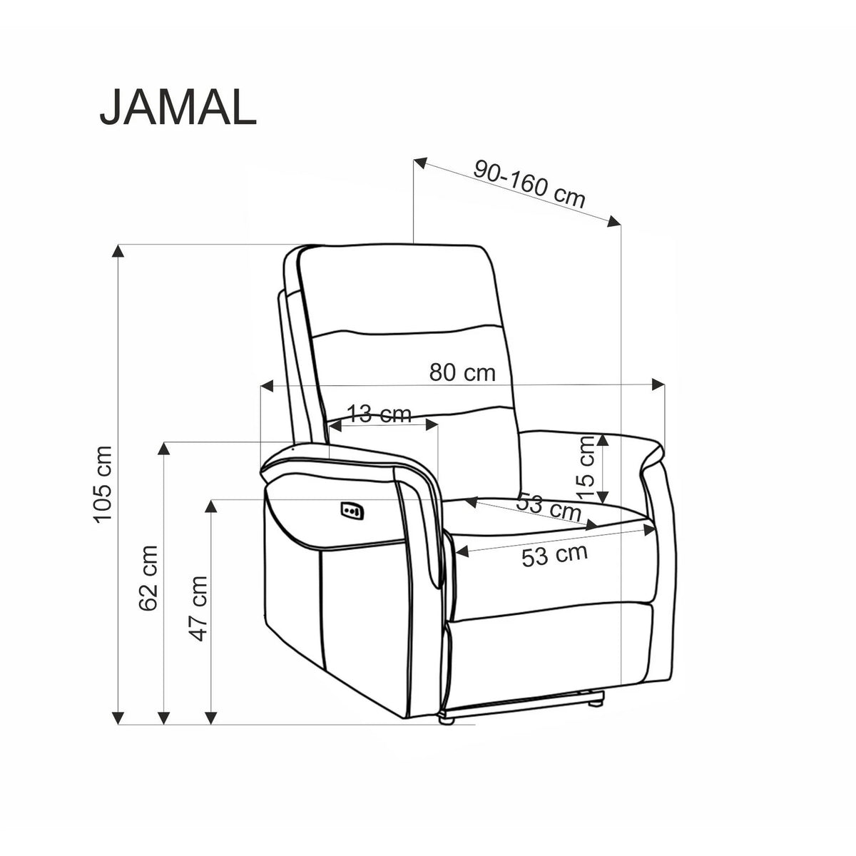 Fotoliu rabatabil JAMAL, stofa clasica, gri - Odin 15, 80x90/160x105 cm