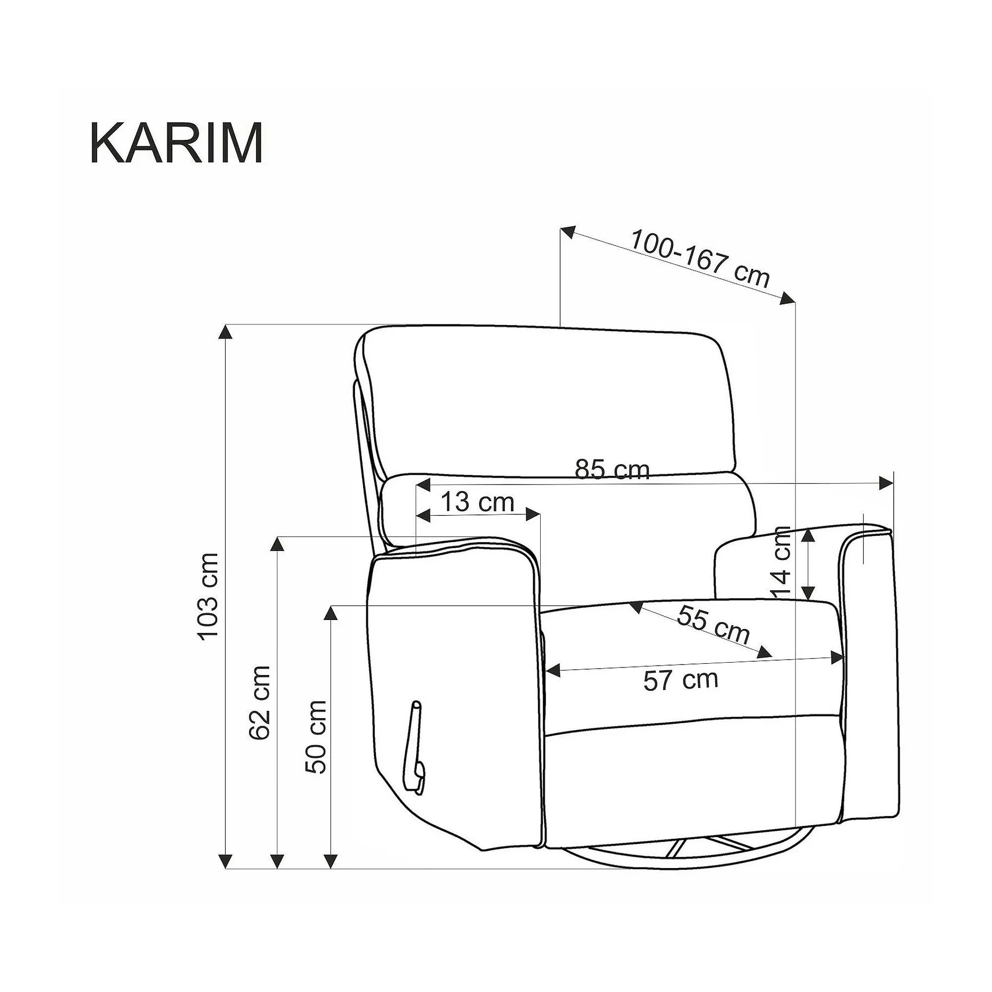 Fotoliu rabatabil KARIM, gri, stofa clasica, 85x100/167x103 cm