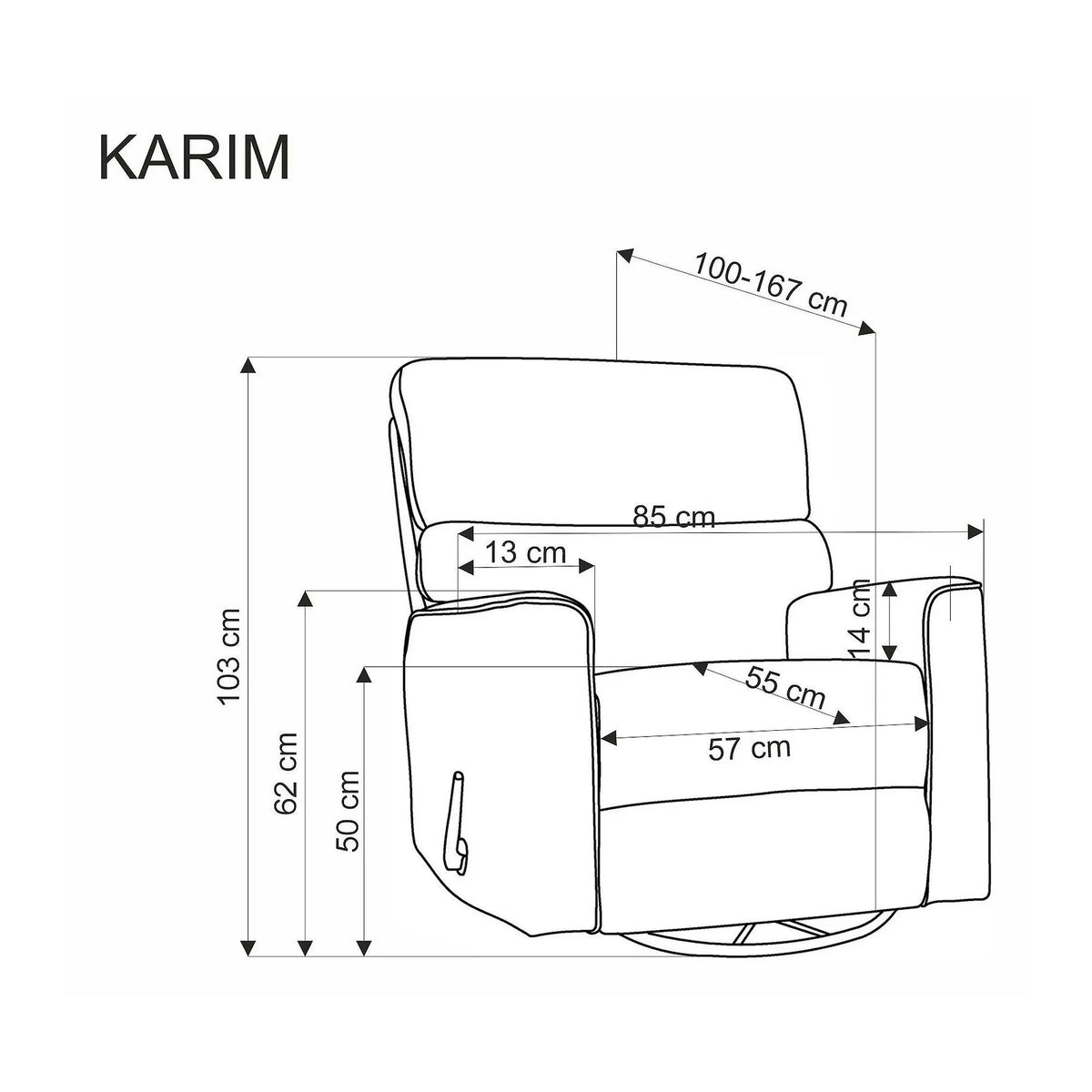 Fotoliu rabatabil KARIM, gri, stofa clasica, 85x100/167x103 cm