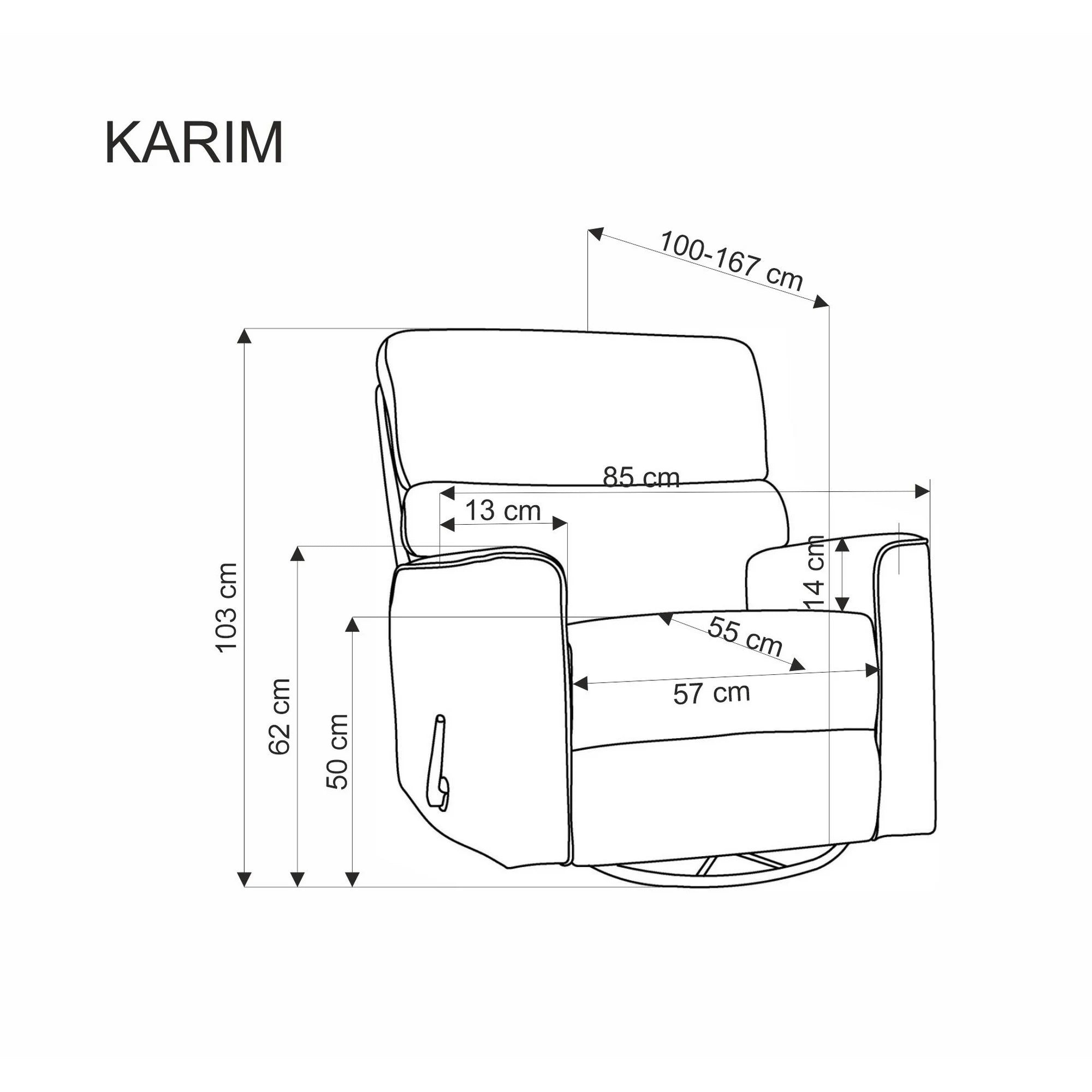 Fotoliu rabatabil KARIM, gri, stofa clasica, 85x100/167x103 cm