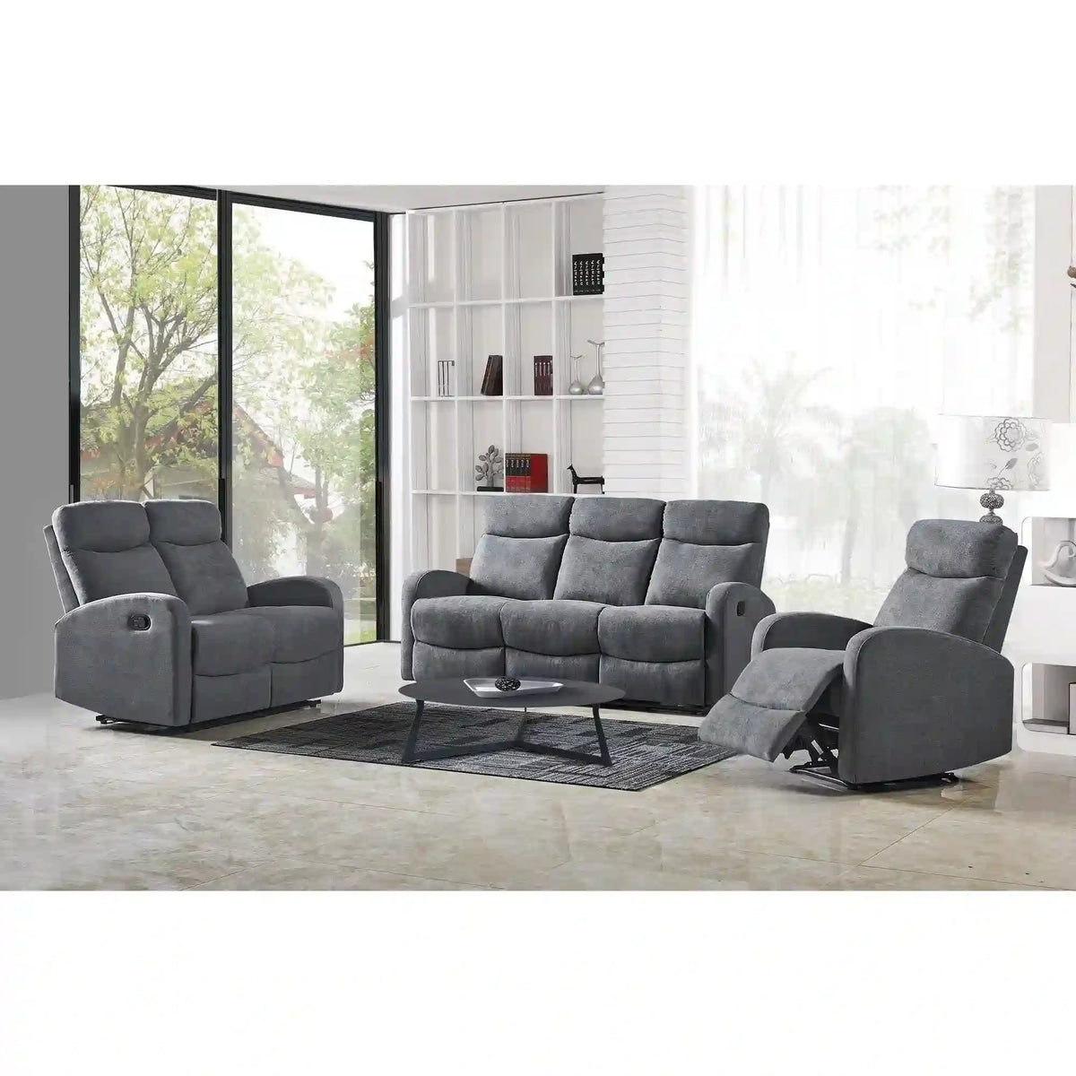 Fotoliu de living rabatabil OSLO 1S, gri/negru, stofa/metal, 75x95/158x79/100 cm