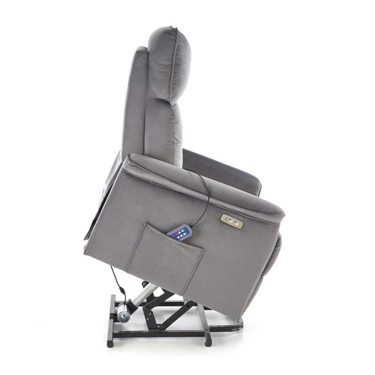 Fotoliu rabatabil SEMIR 2, stofa catifelata gri - Bluvel 14, 80x108/90x90/160 cm