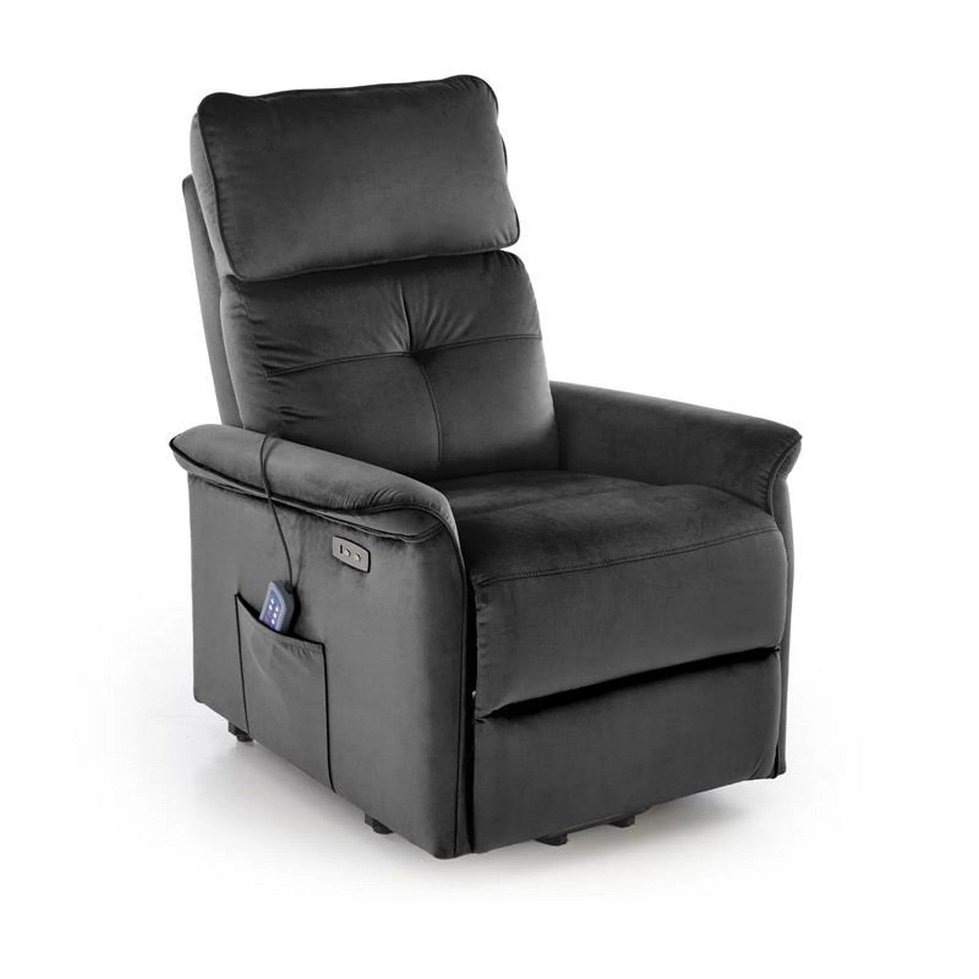 Fotoliu rabatabil SEMIR 2, stofa catifelata negru - Bluvel 19, 80x108/90x90/160 cm