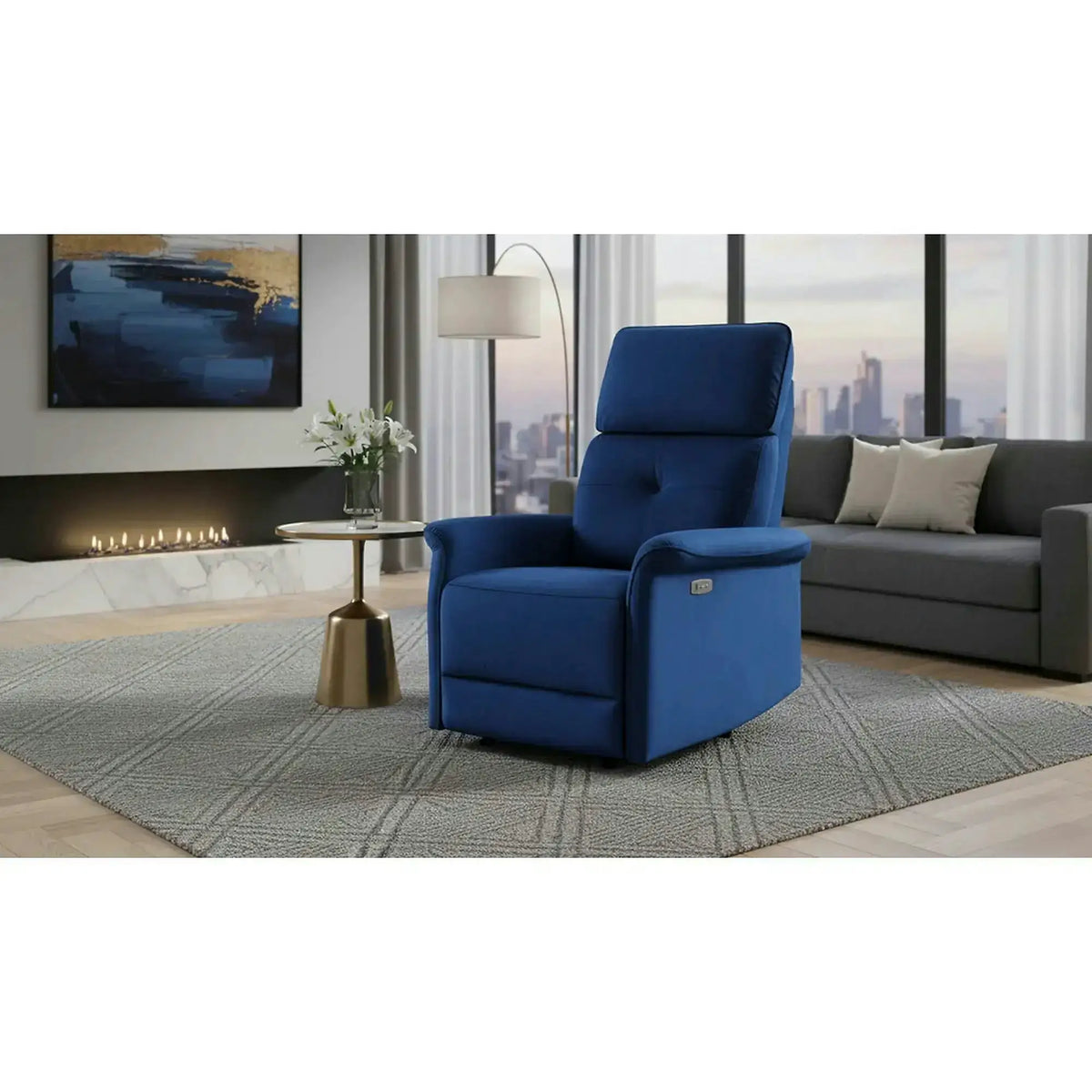 Fotoliu rabatabil SEMIR, albastru/negru, stofa catifelata/metal, 80x90/170x92/108 cm