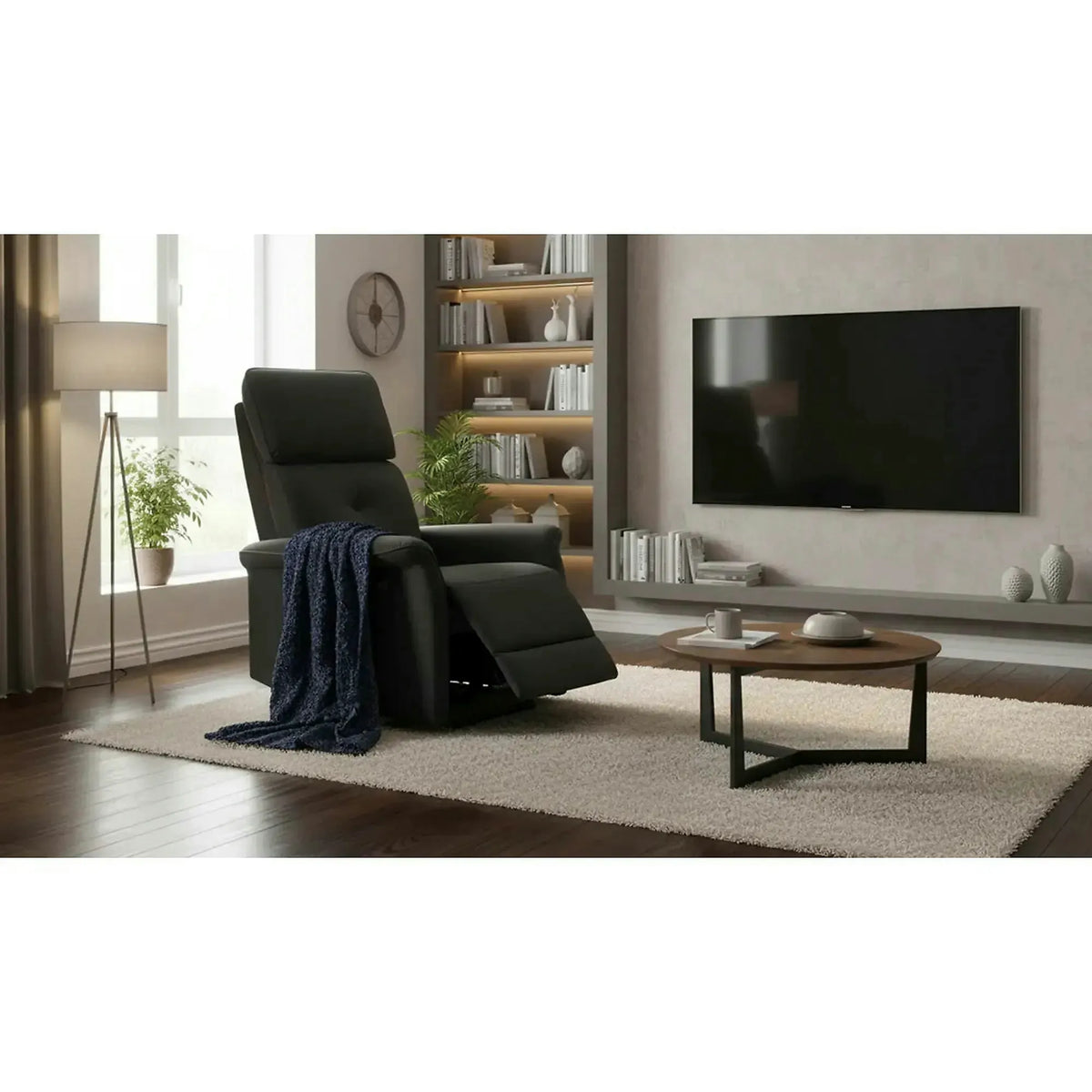 Fotoliu rabatabil SEMIR, negru, stofa catifelata/metal, 80x90/170x92/108 cm