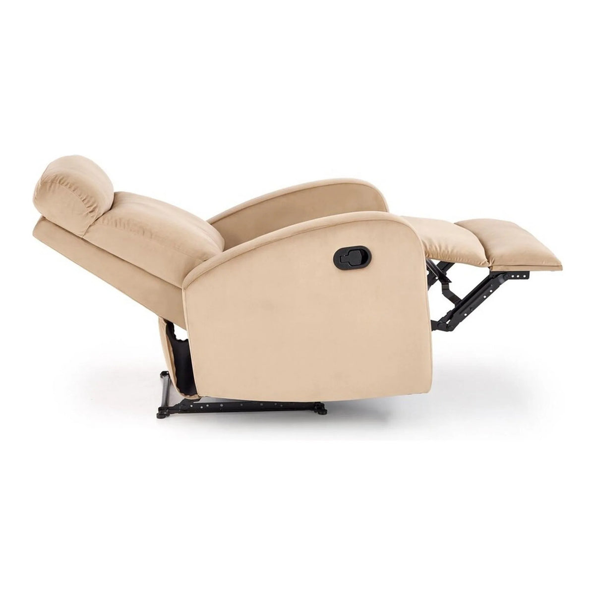 Fotoliu rabatabil WONDER, bej/negru, stofa catifelata/metal, 75x95/140x90/98 cm